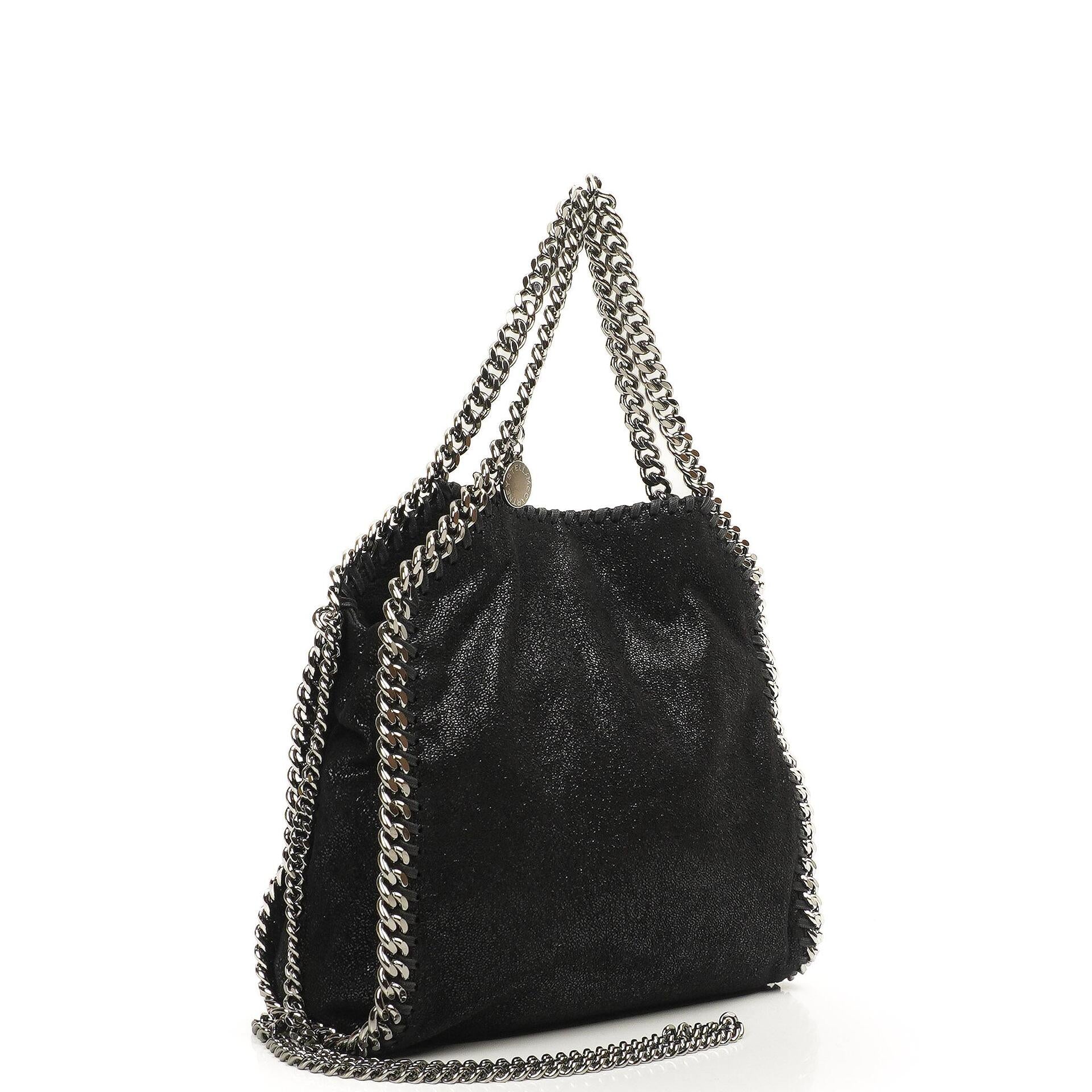 Stella McCartney Falabella Mini Tote Black Vegan Shaggy Deer Fold Over Bag