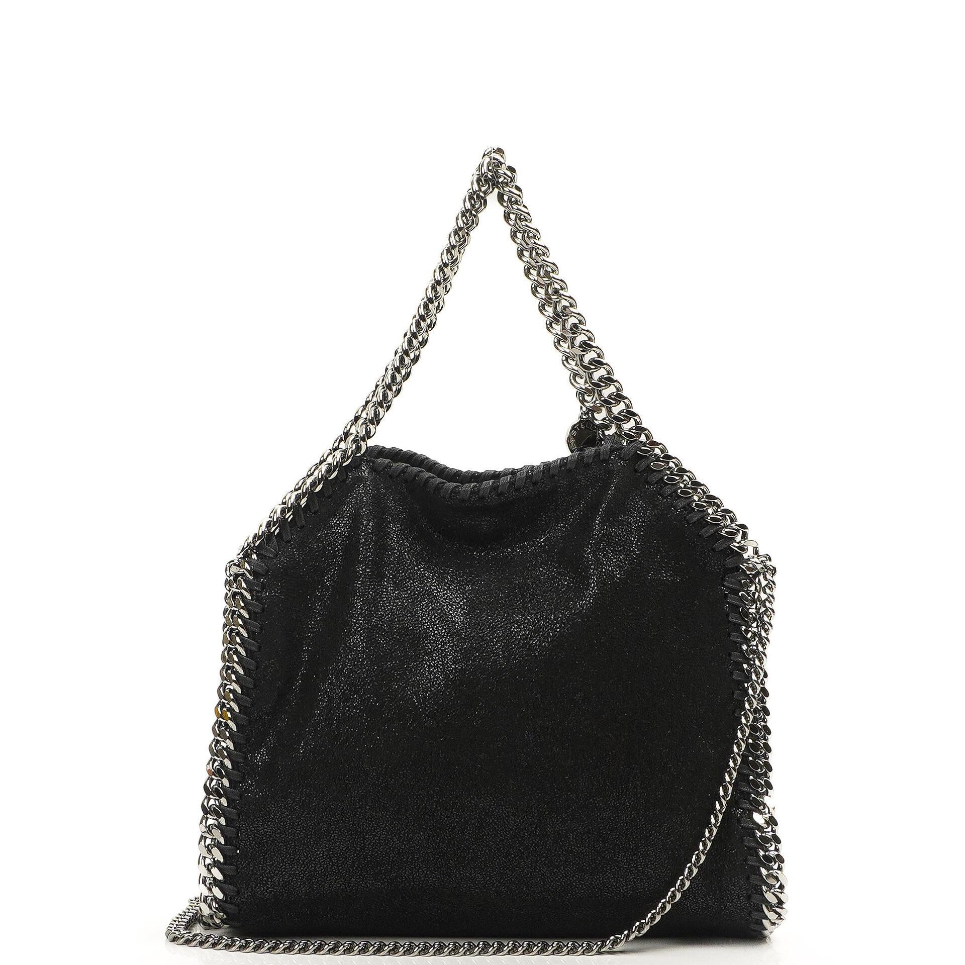 Stella McCartney Falabella Mini Tote Black Vegan Shaggy Deer Fold Over Bag