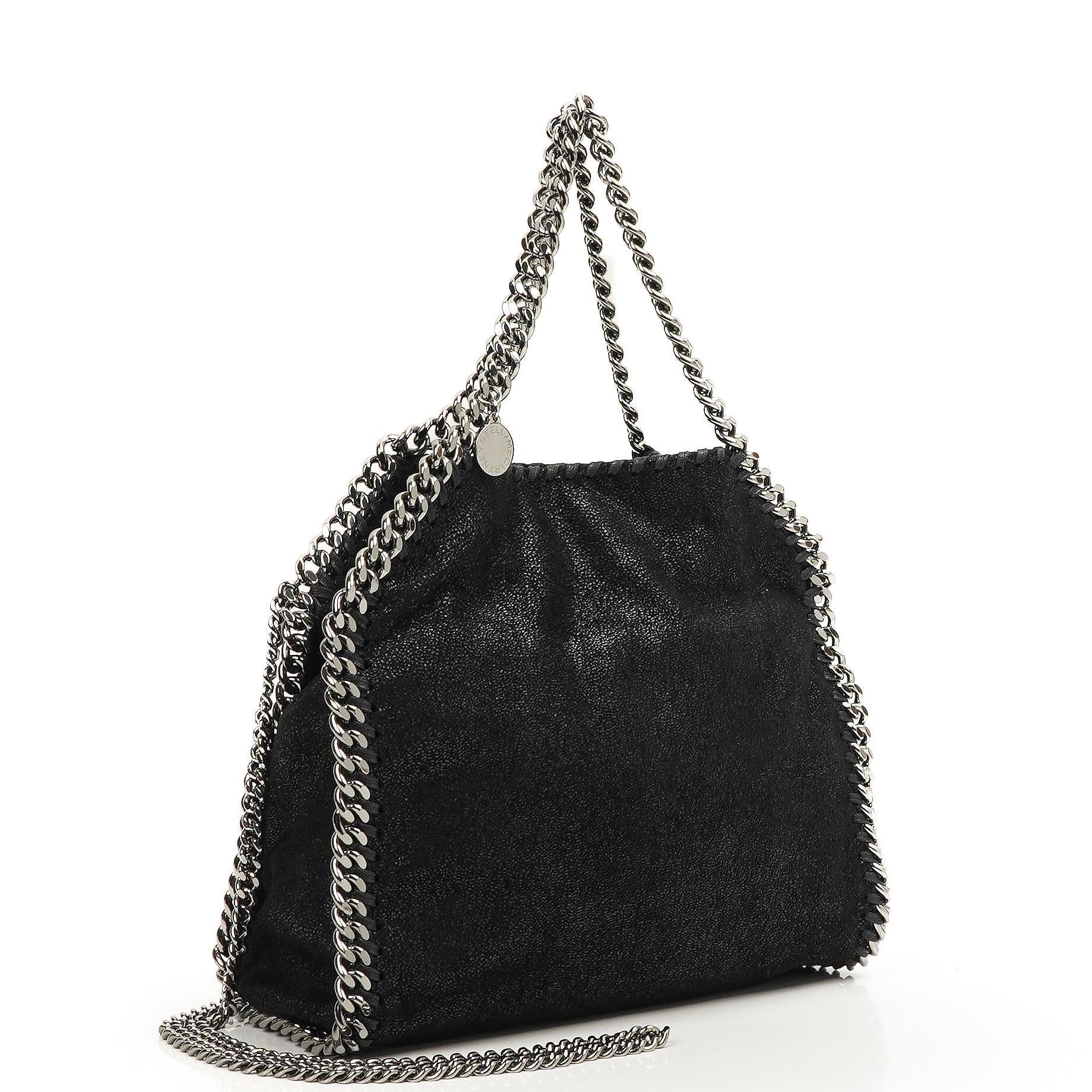 Stella McCartney Falabella Mini Tote Black Vegan Shaggy Deer Fold Over Bag