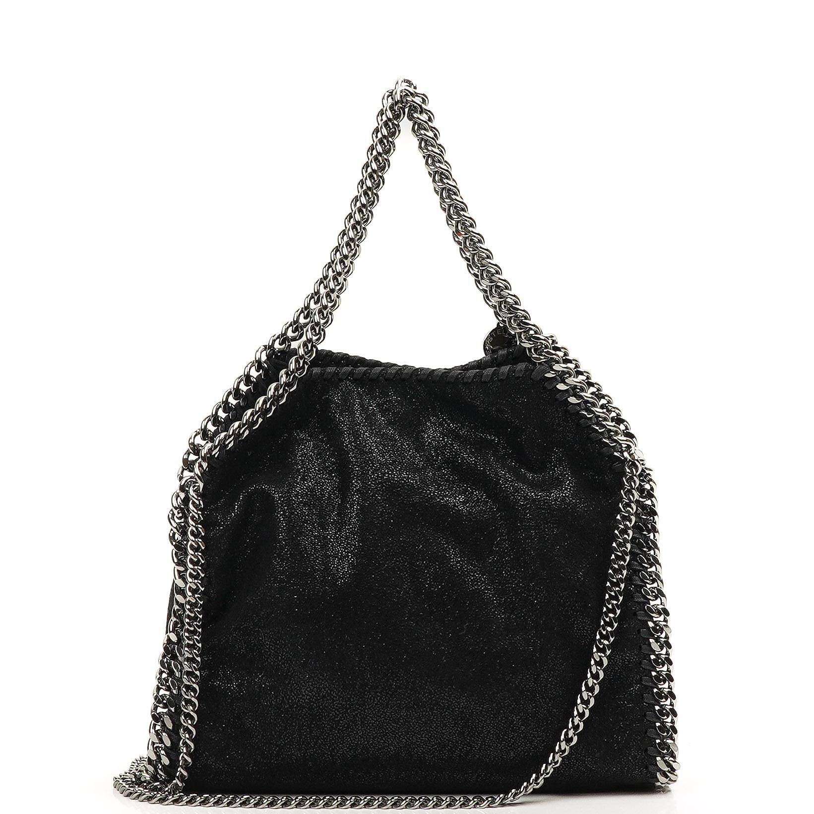 Stella McCartney Falabella Mini Tote Black Vegan Shaggy Deer Fold Over Bag