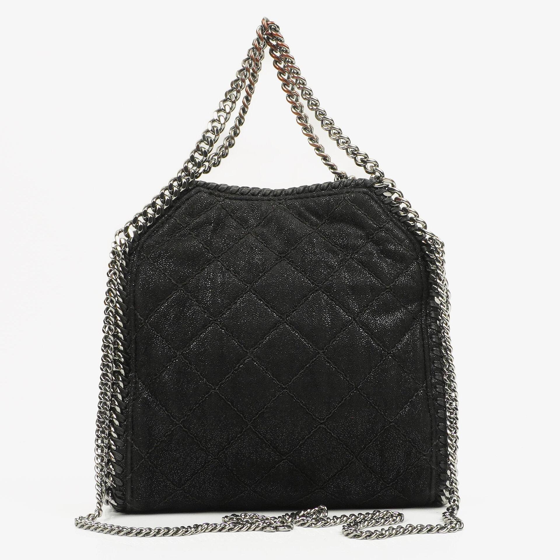 Stella McCartney Falabella Mini Tote Black Vegan Shaggy Deer Fold Over Bag