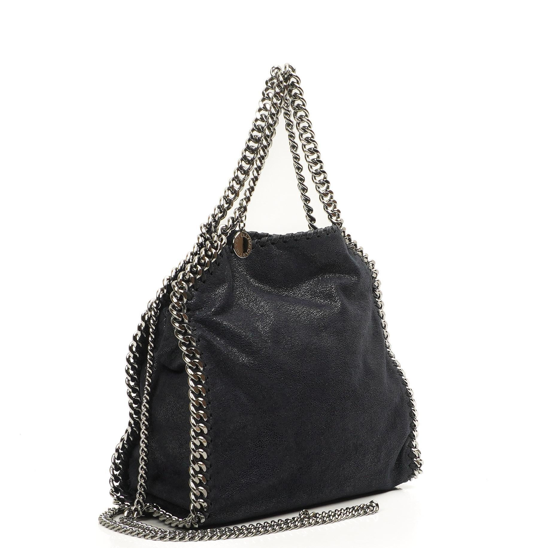Stella McCartney Falabella Mini Tote Dark Navy Vegan Shaggy Deer Fold Over Bag