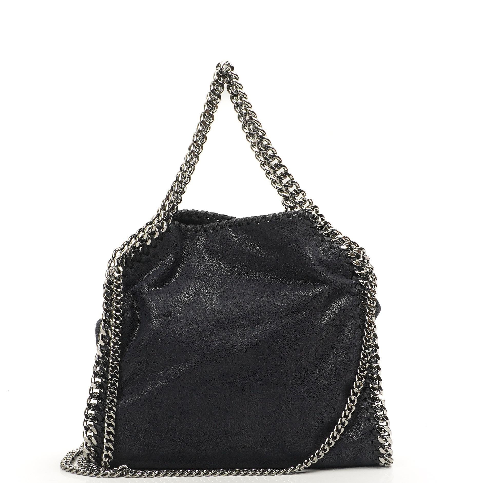 Stella McCartney Falabella Mini Tote Dark Navy Vegan Shaggy Deer Fold Over Bag