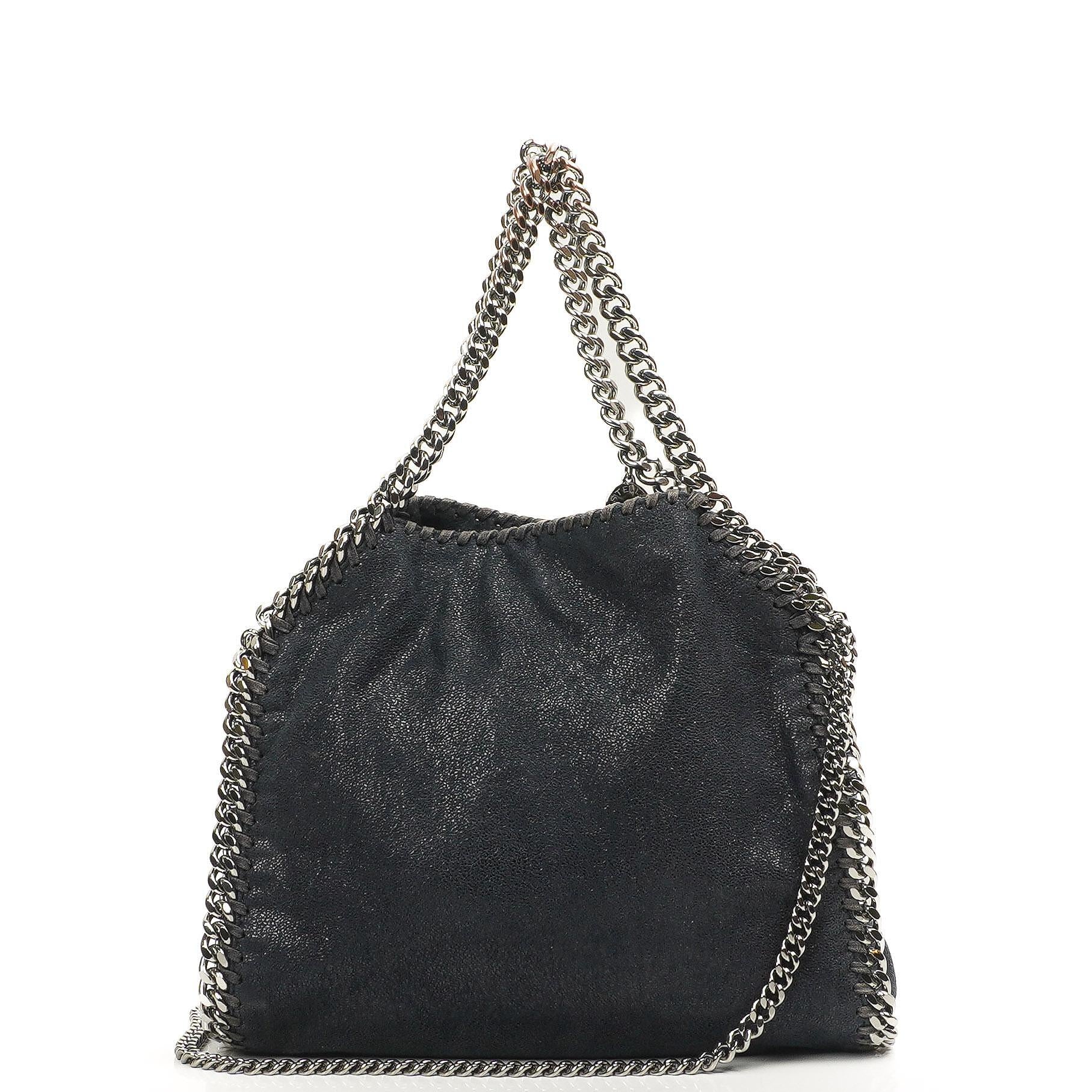 Stella McCartney Falabella Mini Tote Dark Navy Vegan Shaggy Deer Fold Over Bag