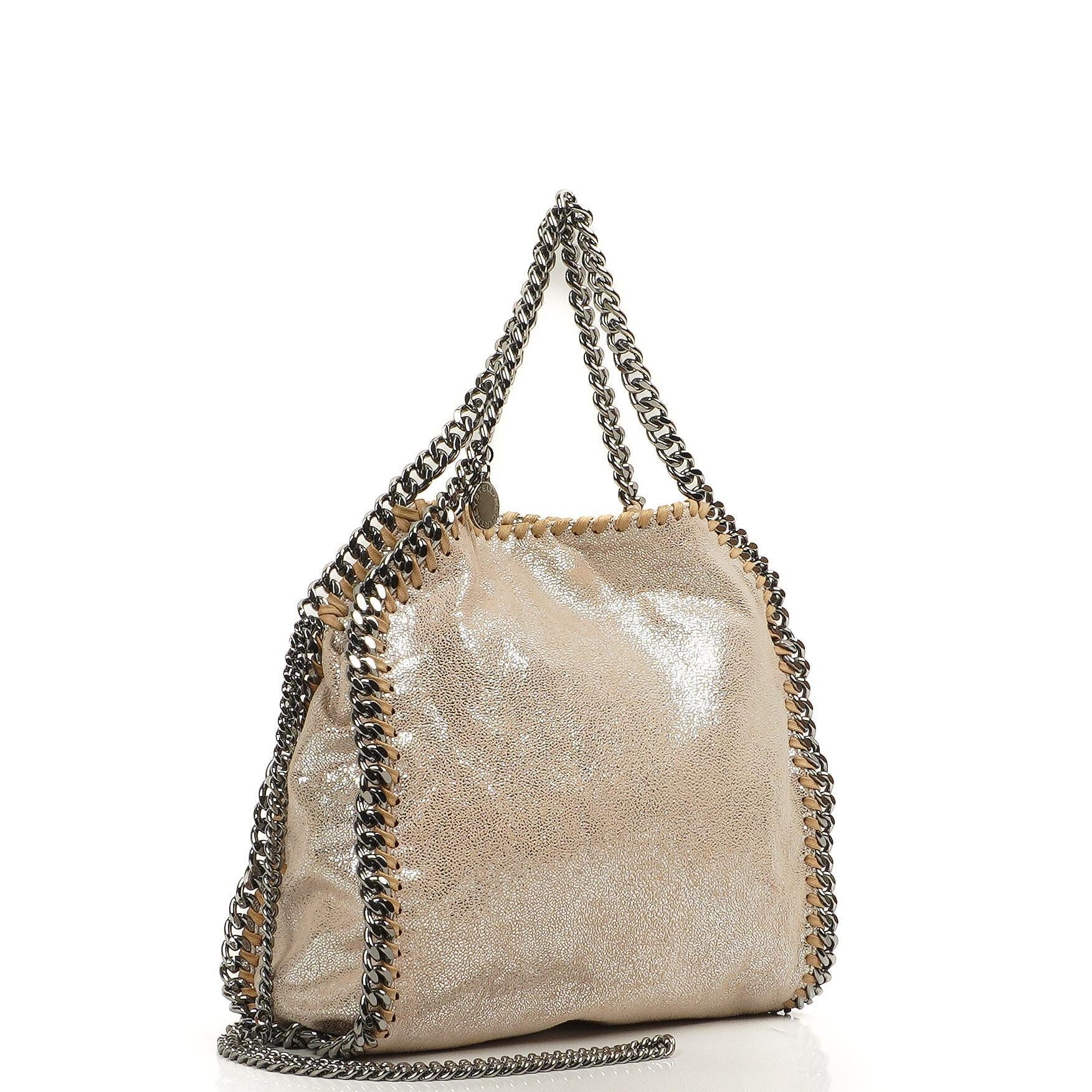 Stella McCartney Falabella Mini Tote Gold Shiny Vegan Shaggy Deer Fold Over Bag
