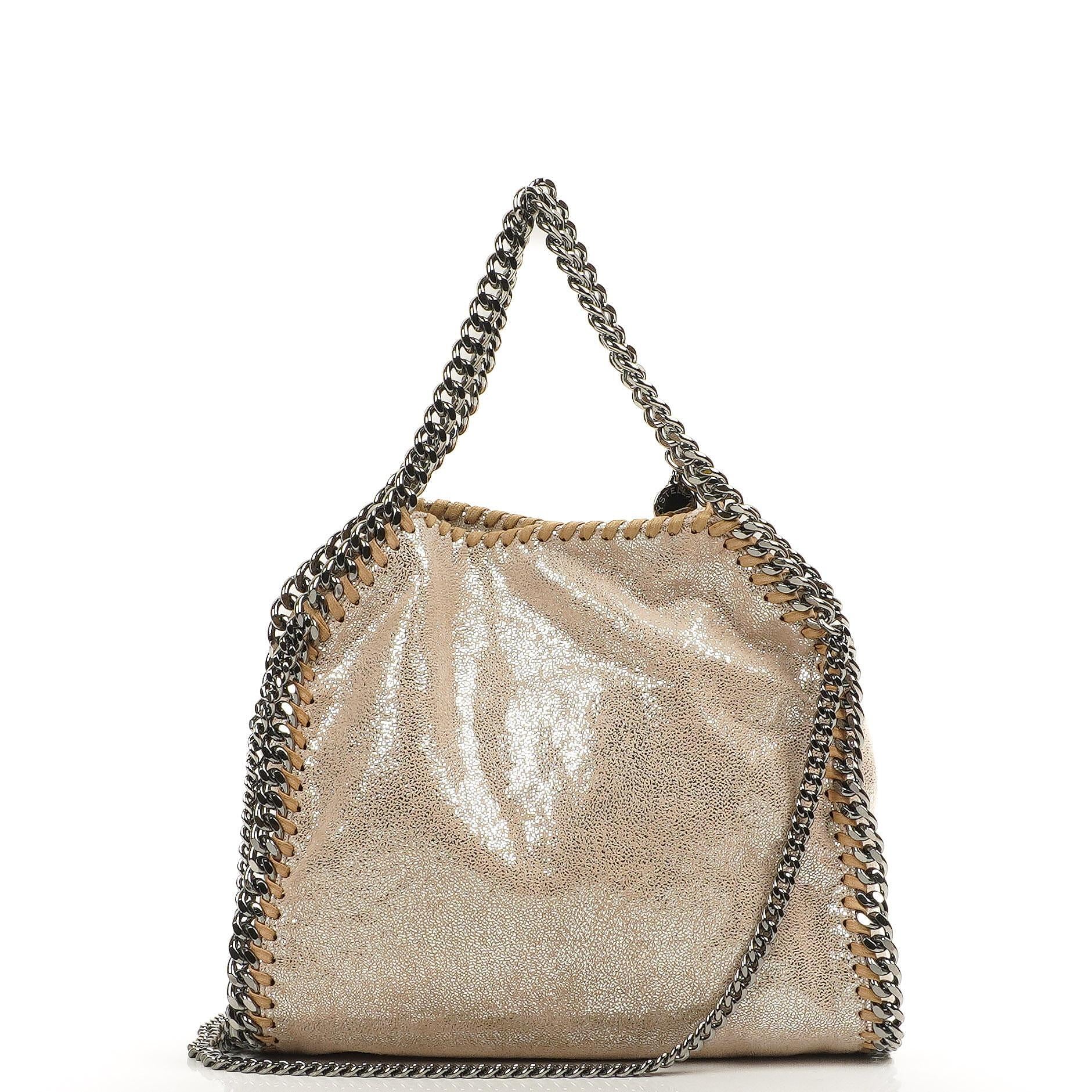 Stella McCartney Falabella Mini Tote Gold Shiny Vegan Shaggy Deer Fold Over Bag