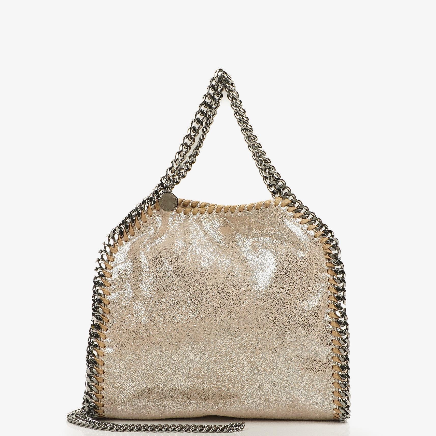 Stella McCartney Falabella Mini Tote Gold Shiny Vegan Shaggy Deer Fold Over Bag