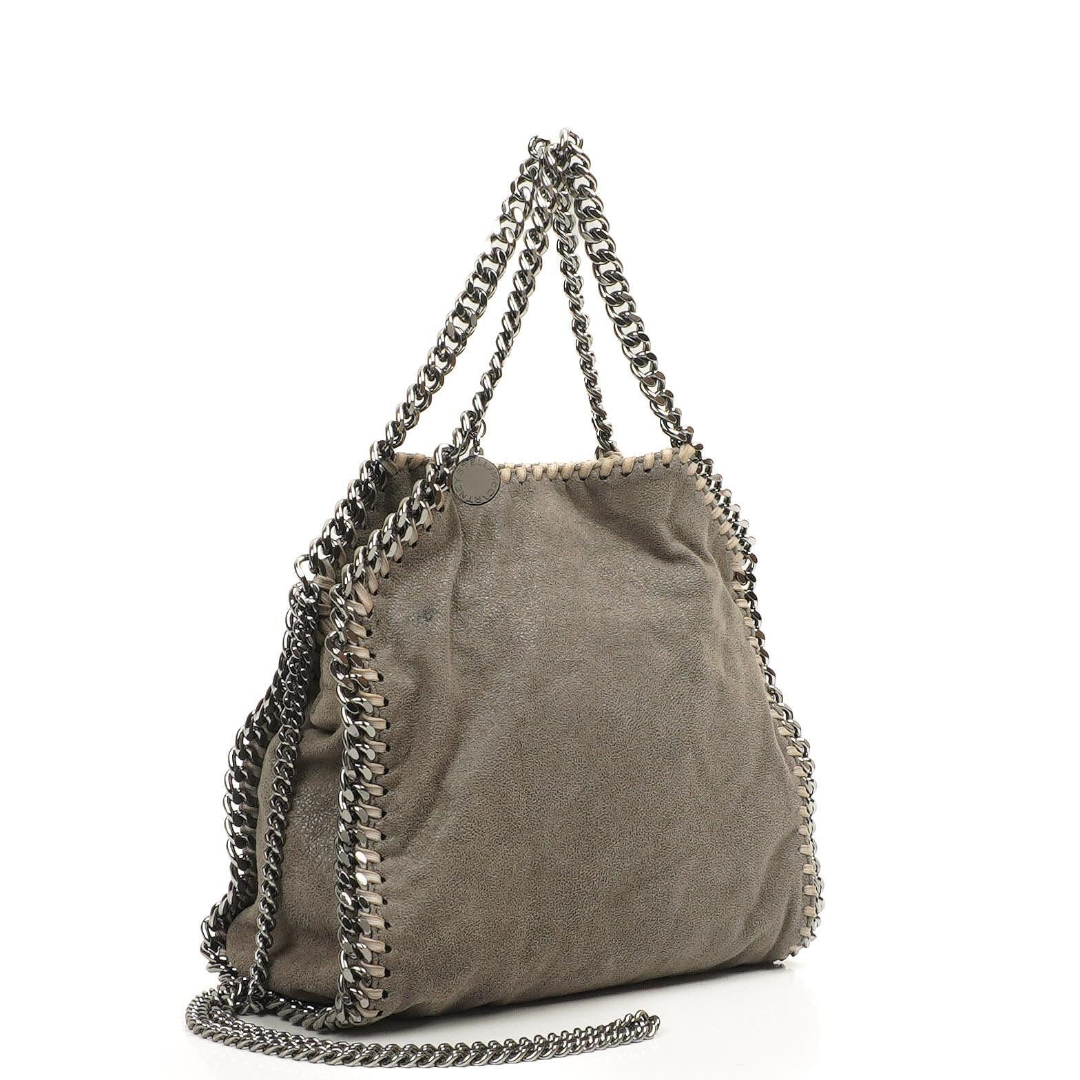 Stella McCartney Falabella Mini Tote Steel Grey Vegan Shaggy Deer Fold Over Bag