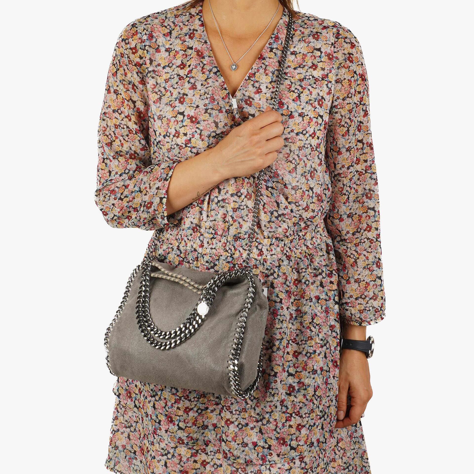Stella McCartney Falabella Mini Tote Steel Grey Vegan Shaggy Deer Fold Over Bag