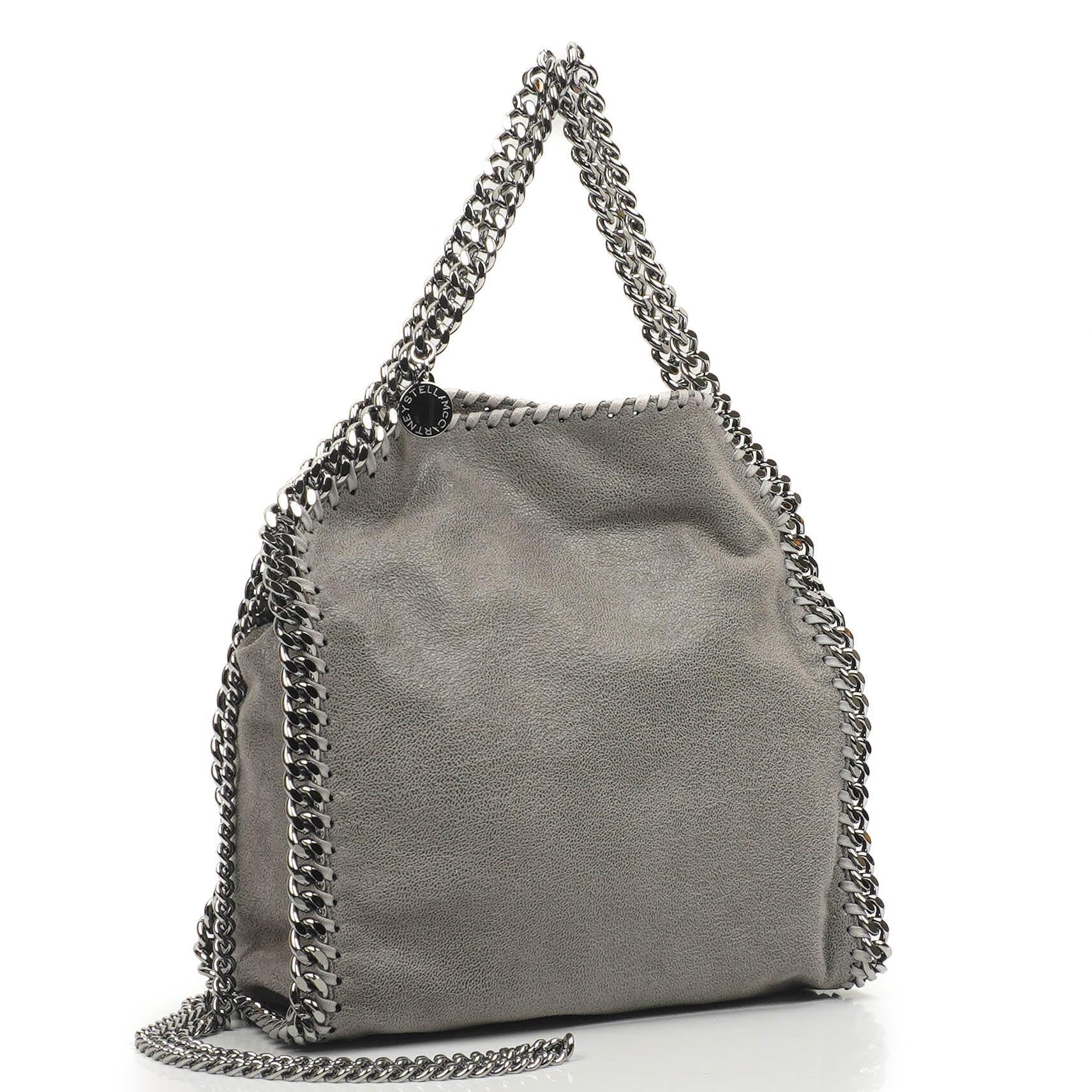 Stella McCartney Falabella Mini Tote Steel Grey Vegan Shaggy Deer Fold Over Bag