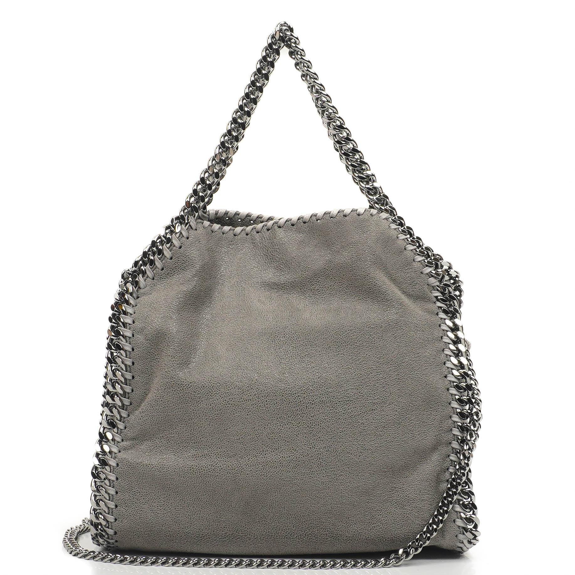 Stella McCartney Falabella Mini Tote Steel Grey Vegan Shaggy Deer Fold Over Bag
