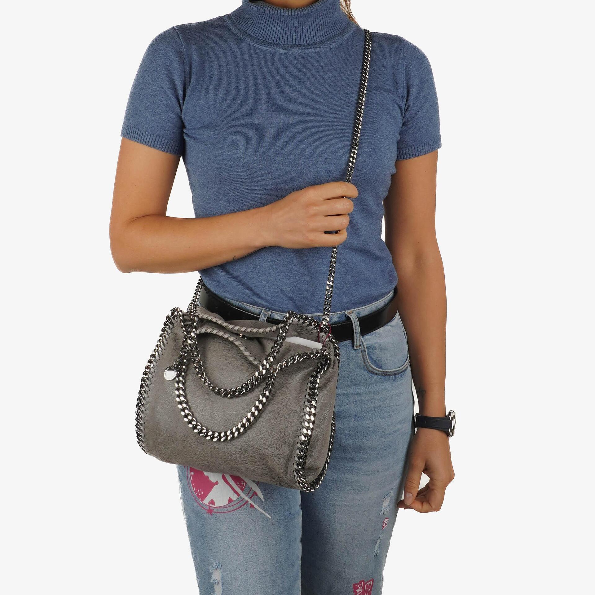 Stella McCartney Falabella Mini Tote Steel Grey Vegan Shaggy Deer Fold Over Bag