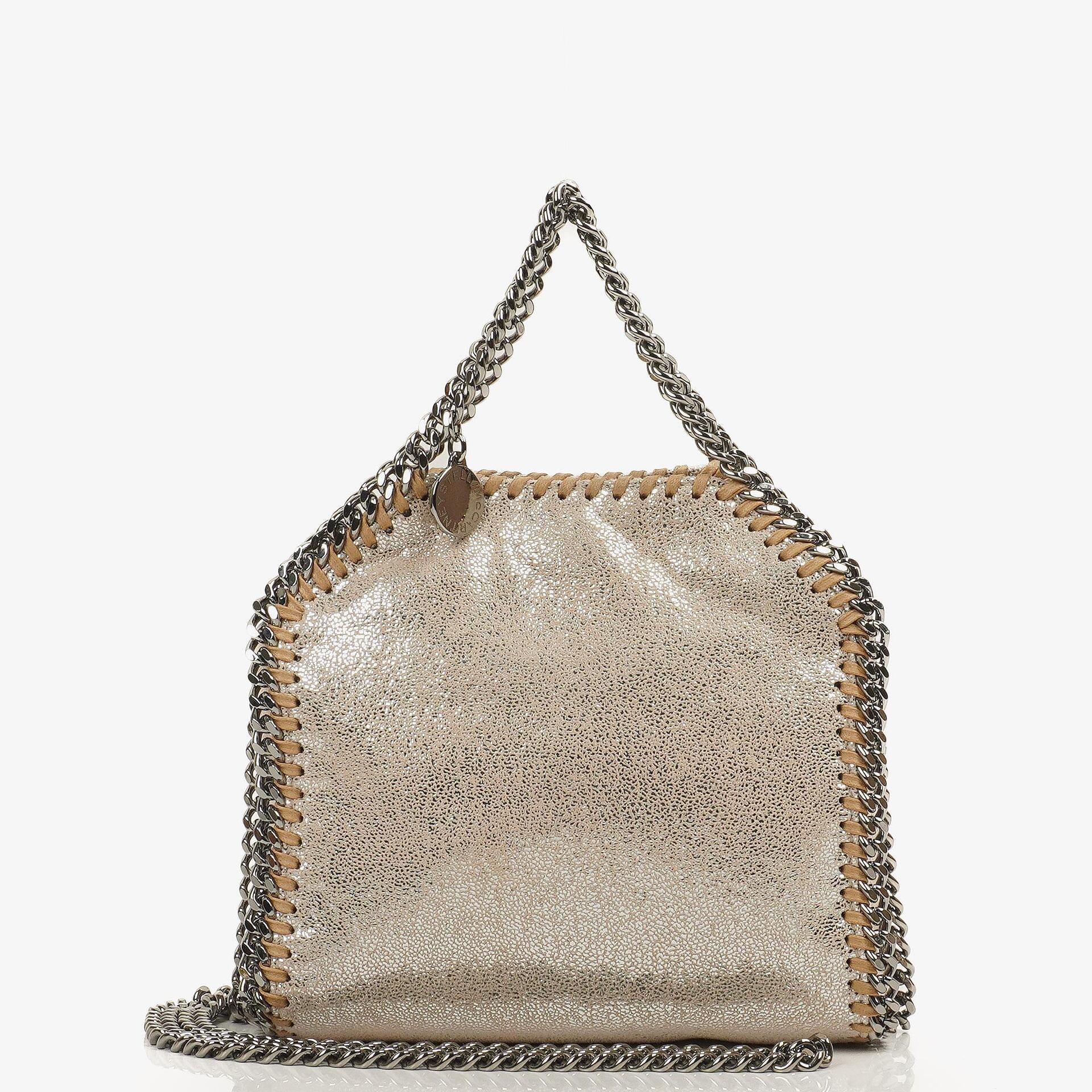 Stella McCartney Falabella Tiny Tote Gold Shiny Vegan Shaggy Deer