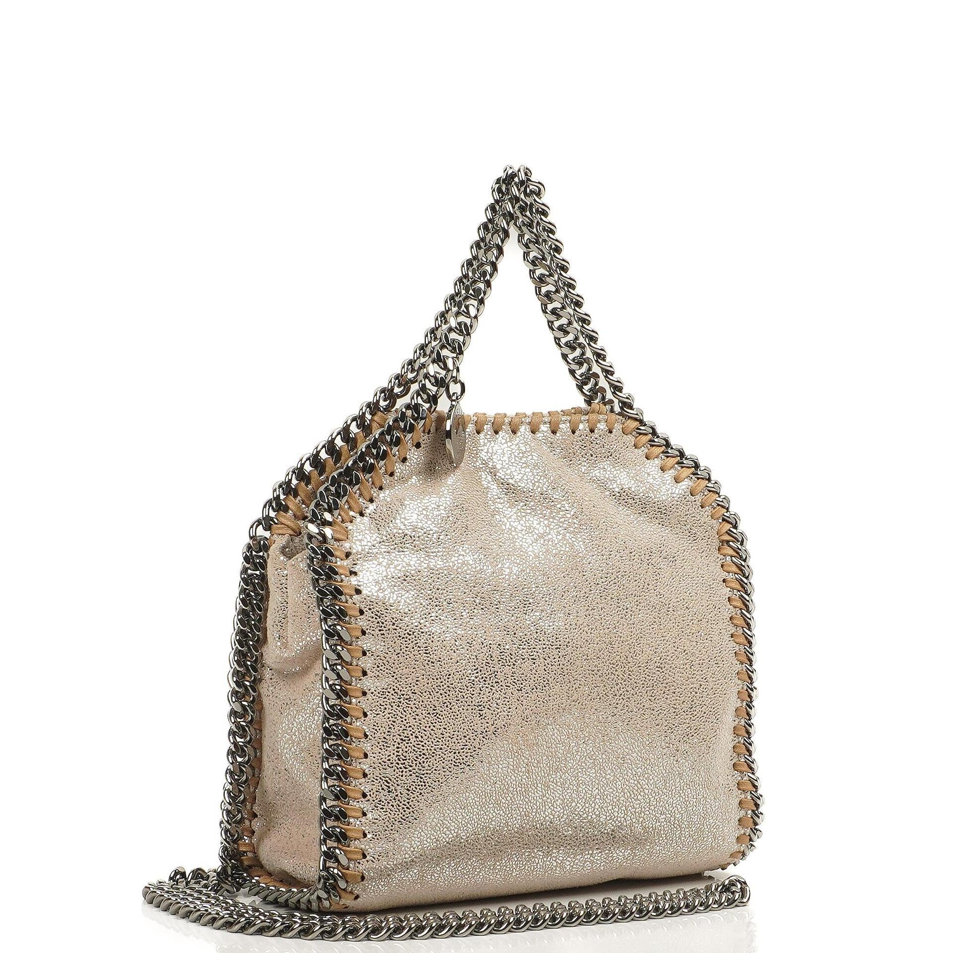 Stella McCartney Falabella Tiny Tote Gold Shiny Vegan Shaggy Deer