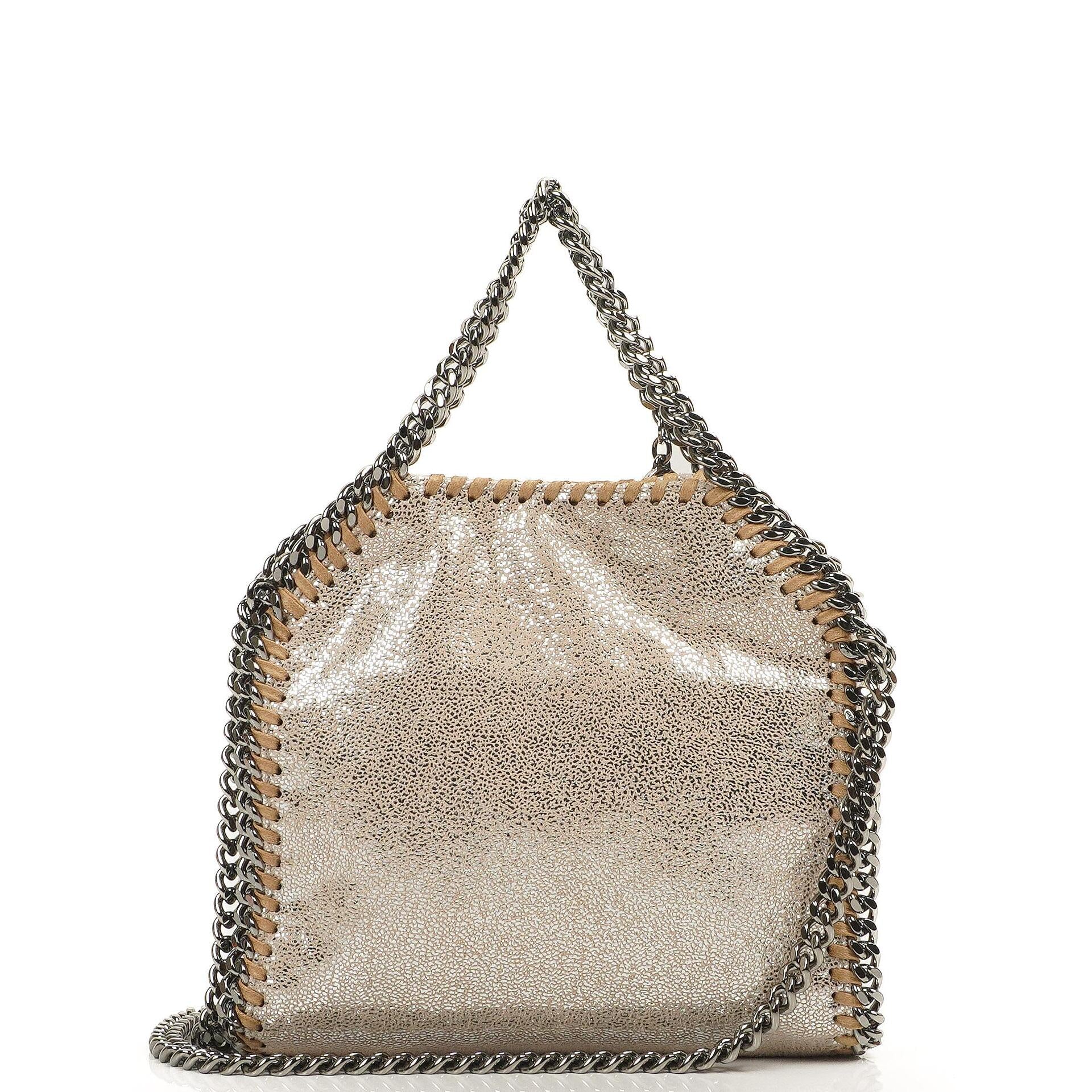 Stella McCartney Falabella Tiny Tote Gold Shiny Vegan Shaggy Deer