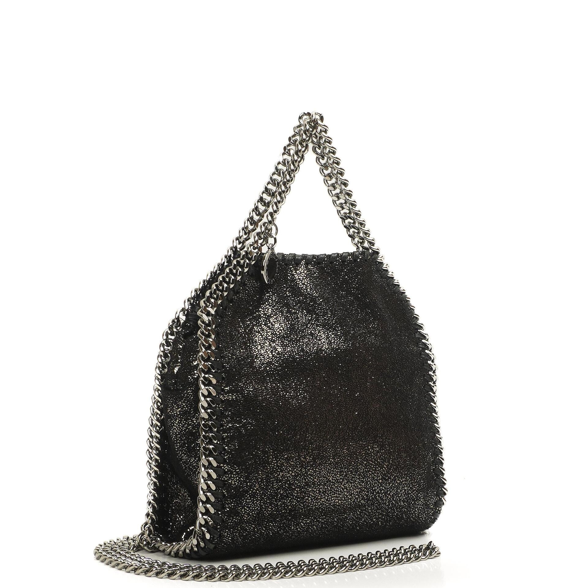 Stella McCartney Falabella Tiny Tote Rhutenium Chamois Shiny Dotted Vegan Shaggy Deer