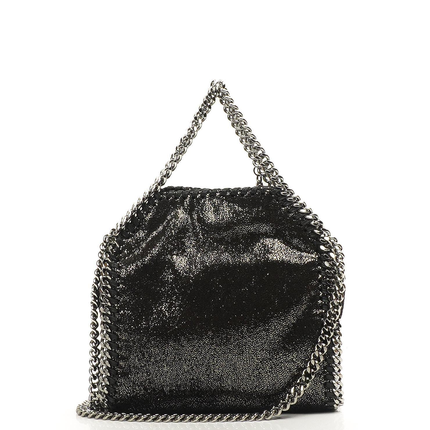 Stella McCartney Falabella Tiny Tote Rhutenium Chamois Shiny Dotted Vegan Shaggy Deer