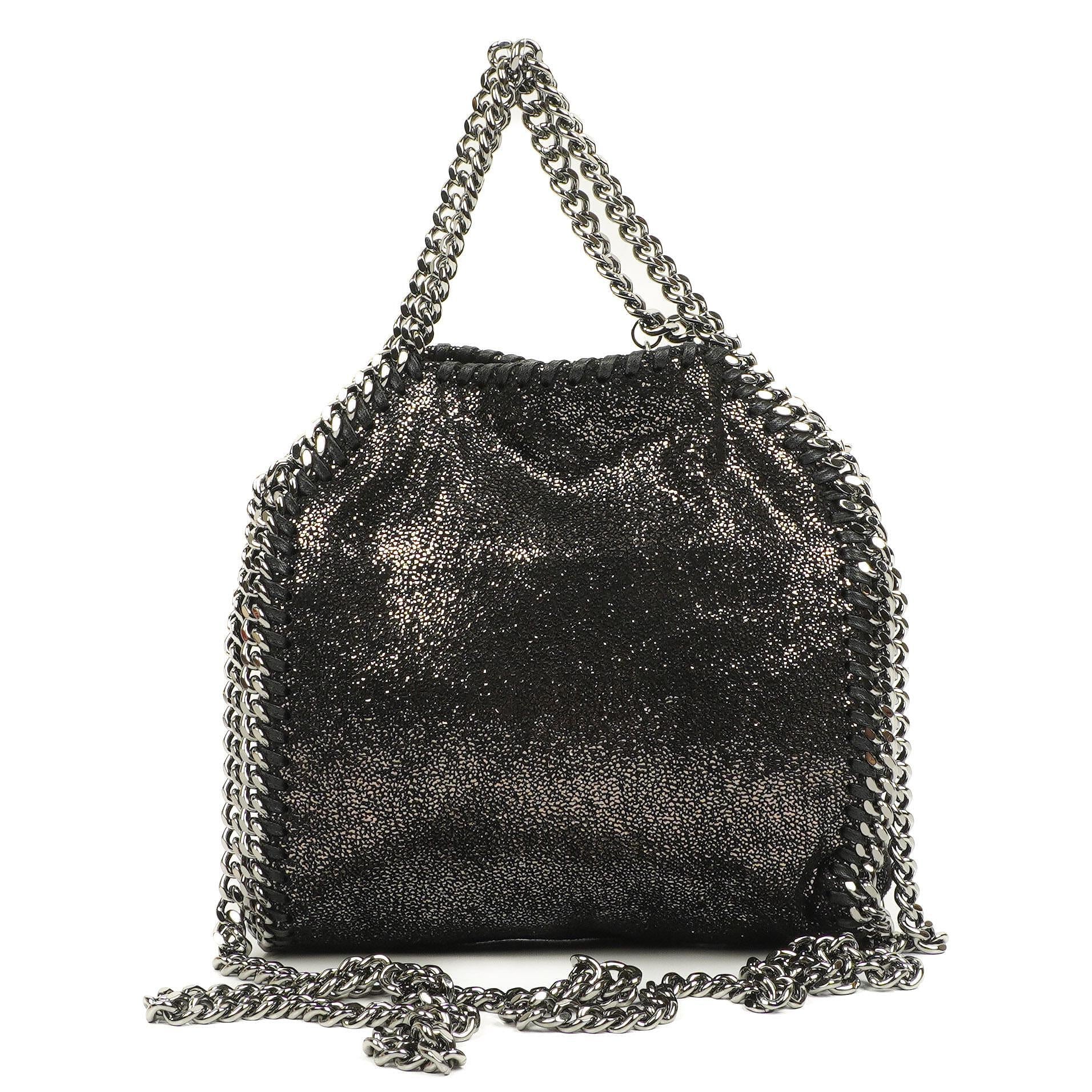 Stella McCartney Falabella Tiny Tote Rhutenium Chamois Shiny Dotted Vegan Shaggy Deer
