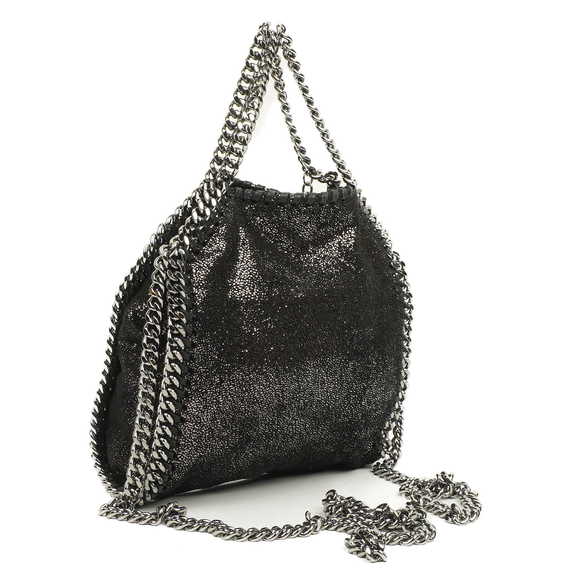 Stella McCartney Falabella Tiny Tote Rhutenium Chamois Shiny Dotted Vegan Shaggy Deer