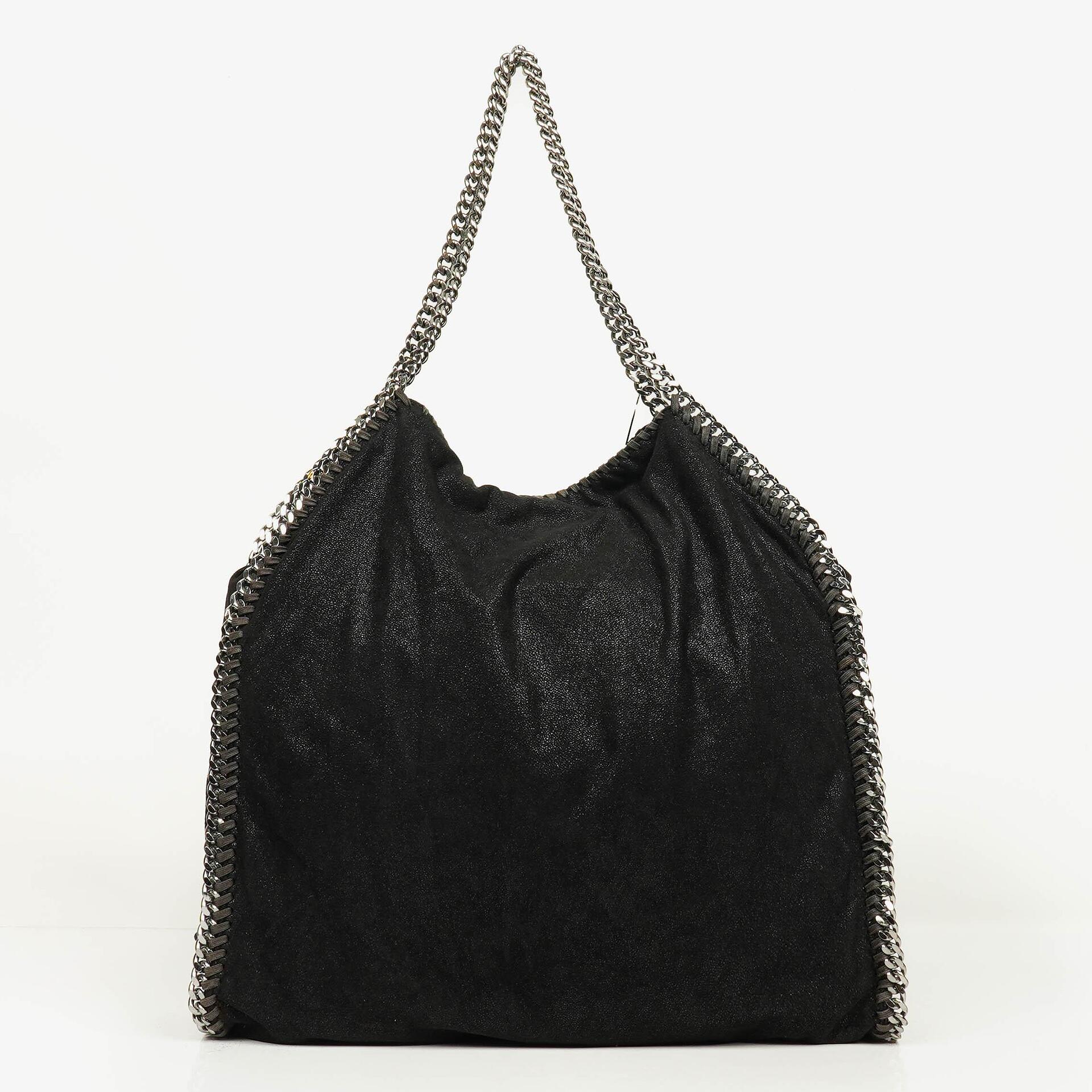 Stella McCartney Falabella Tote Black Vegan Shaggy Deer Fold Over Bag