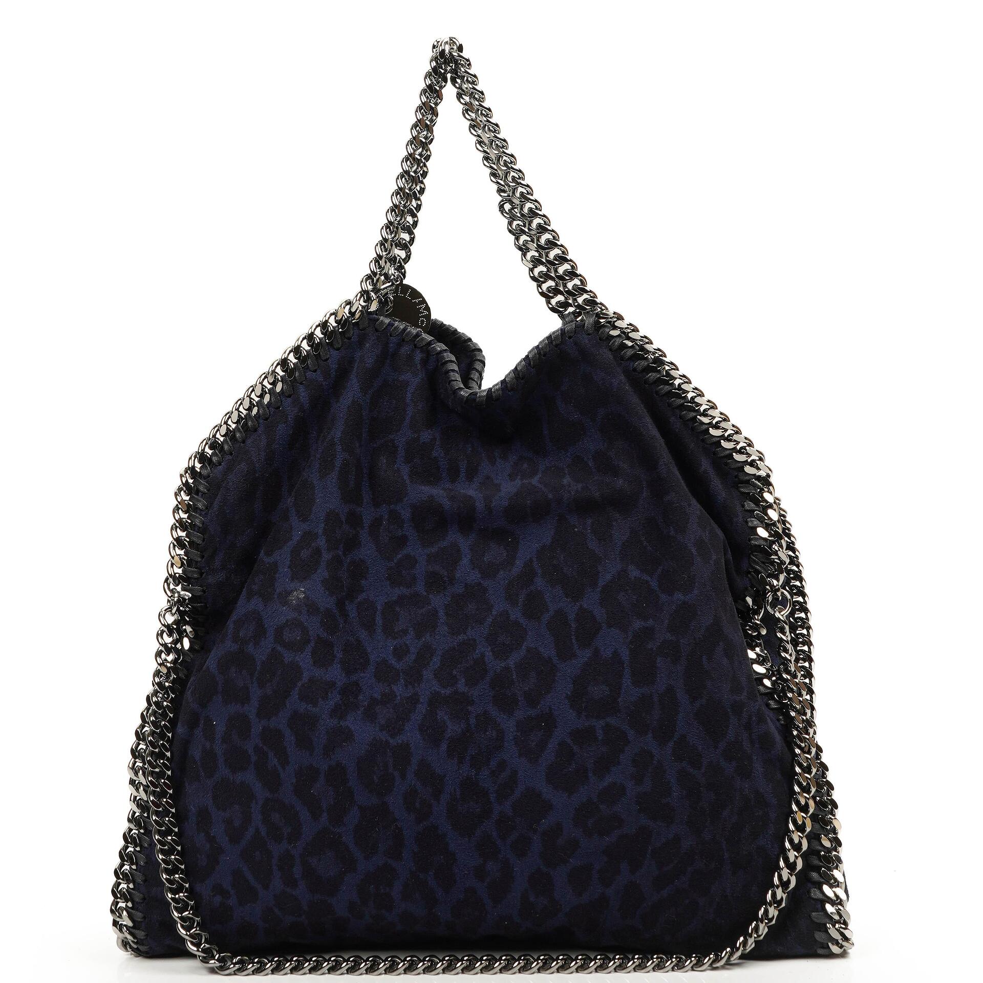 Stella McCartney Falabella Tote Blue Leopard Print Vegan Shaggy Deer Fold Over Bag