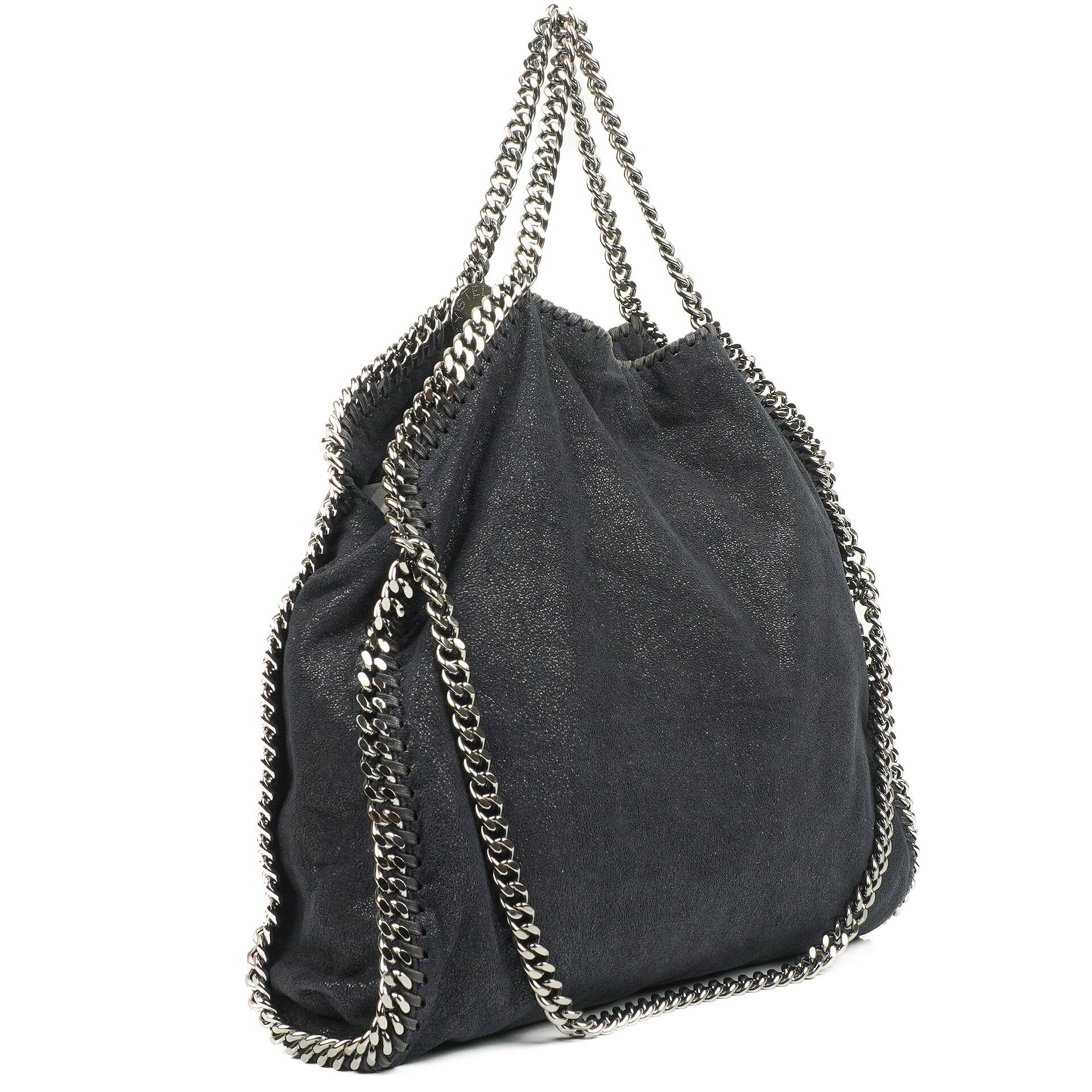 Stella McCartney Falabella Tote Dark Navy Vegan Shaggy Deer Fold Over Bag