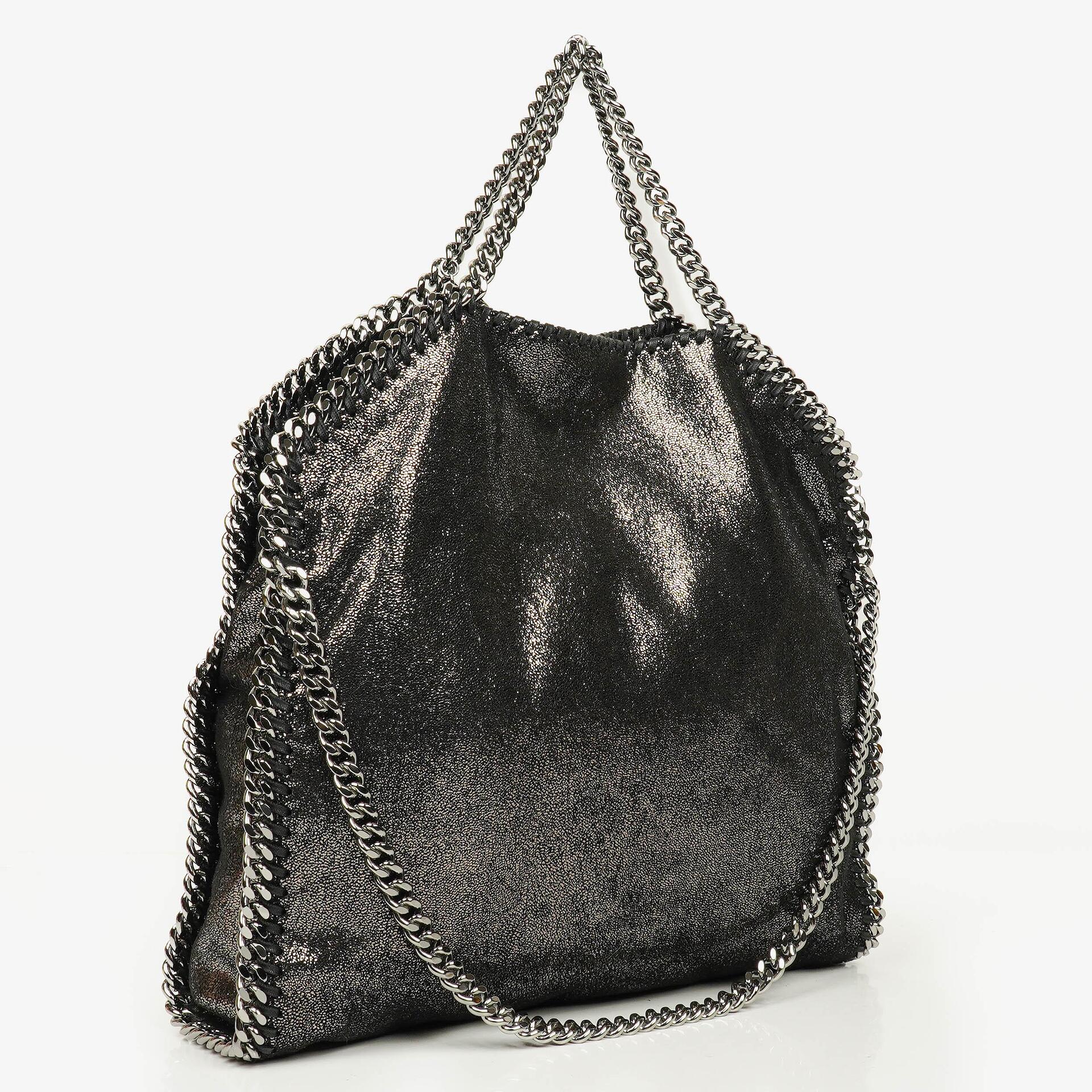 Stella McCartney Falabella Tote Rhutenium Chamois Shiny Dotted Vegan Shaggy Deer