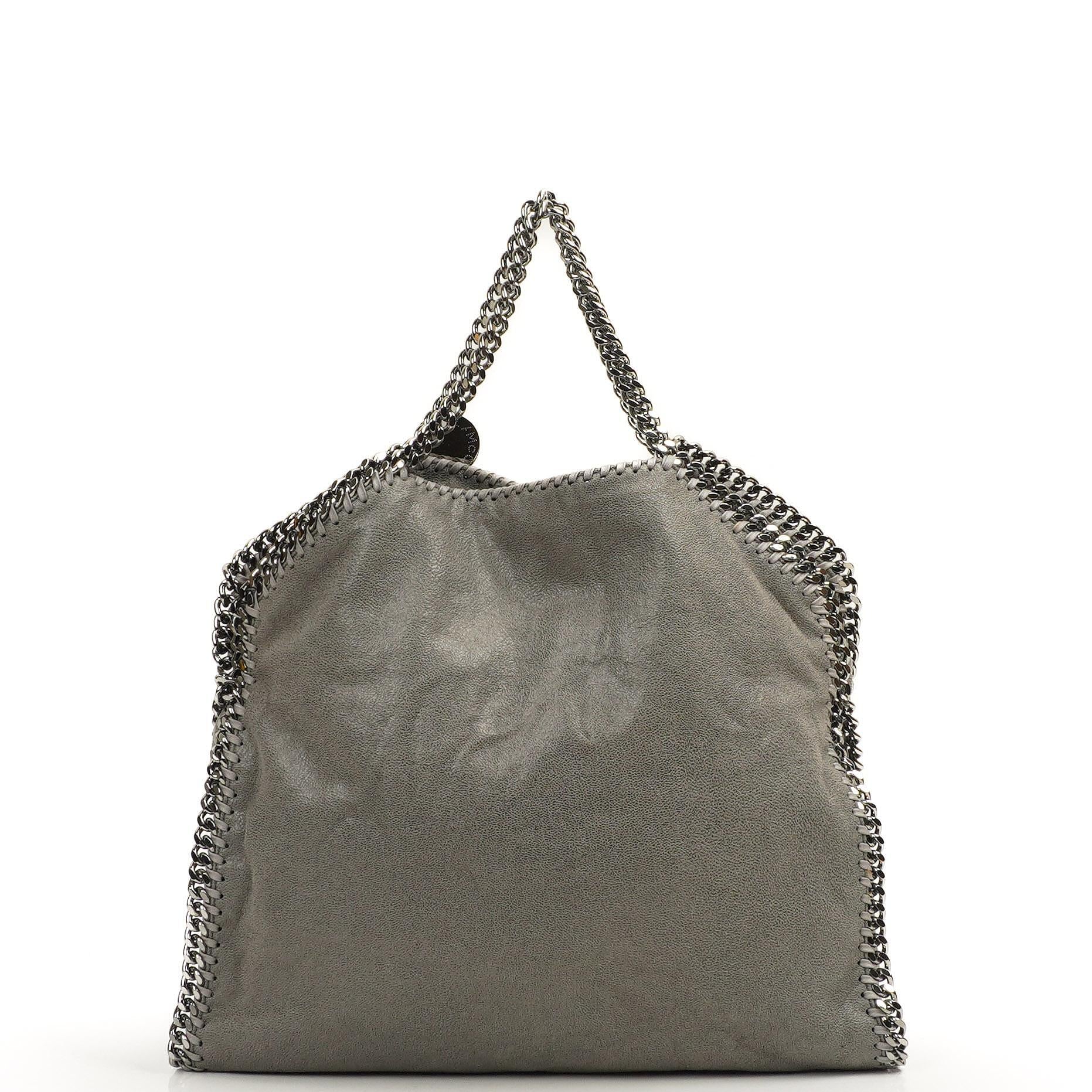 Stella McCartney Falabella Tote Steel Grey Vegan Shaggy Deer Fold Over Bag