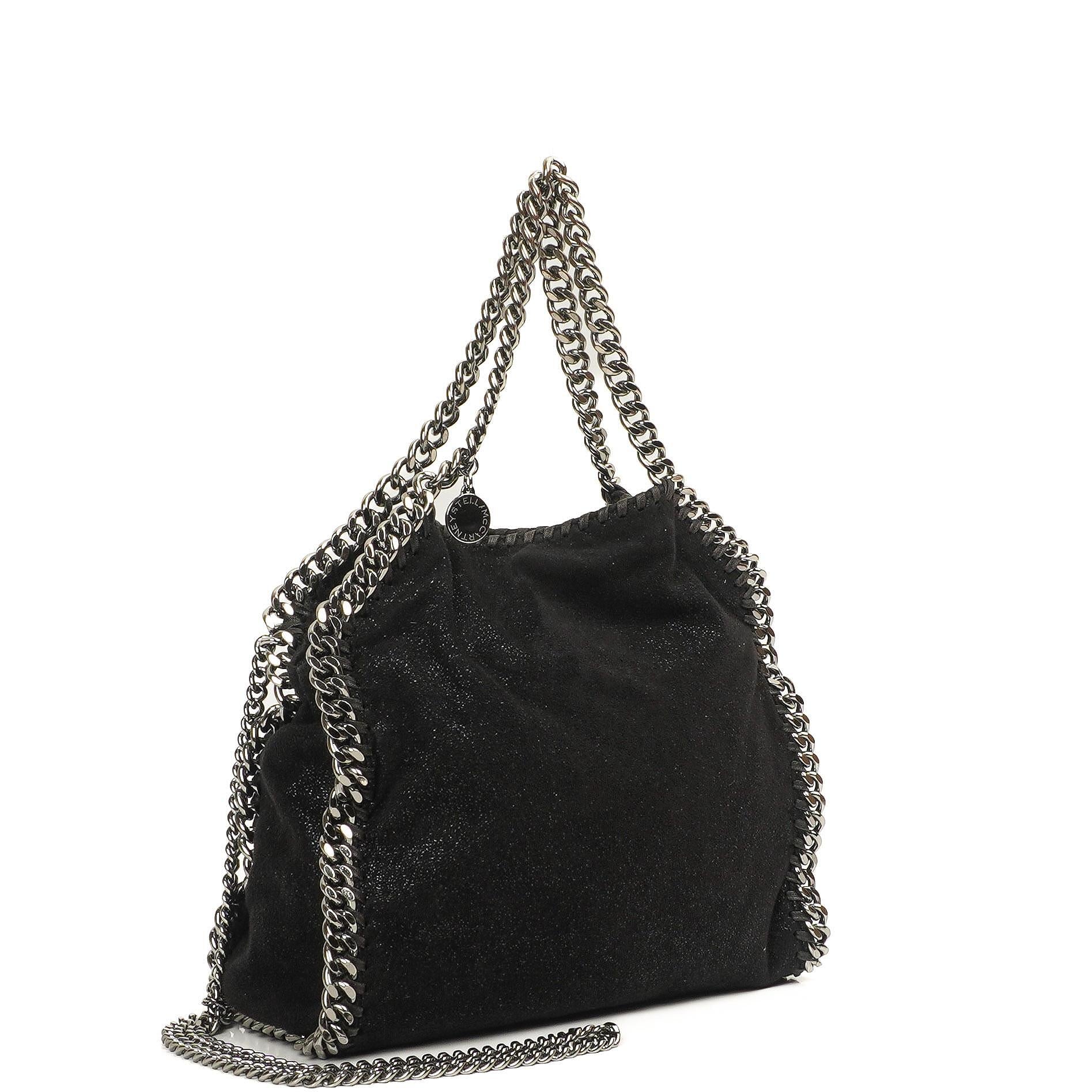 Stella McCartney Mini Tote Falabella Black Vegan Shaggy Deer Fold Over Bag