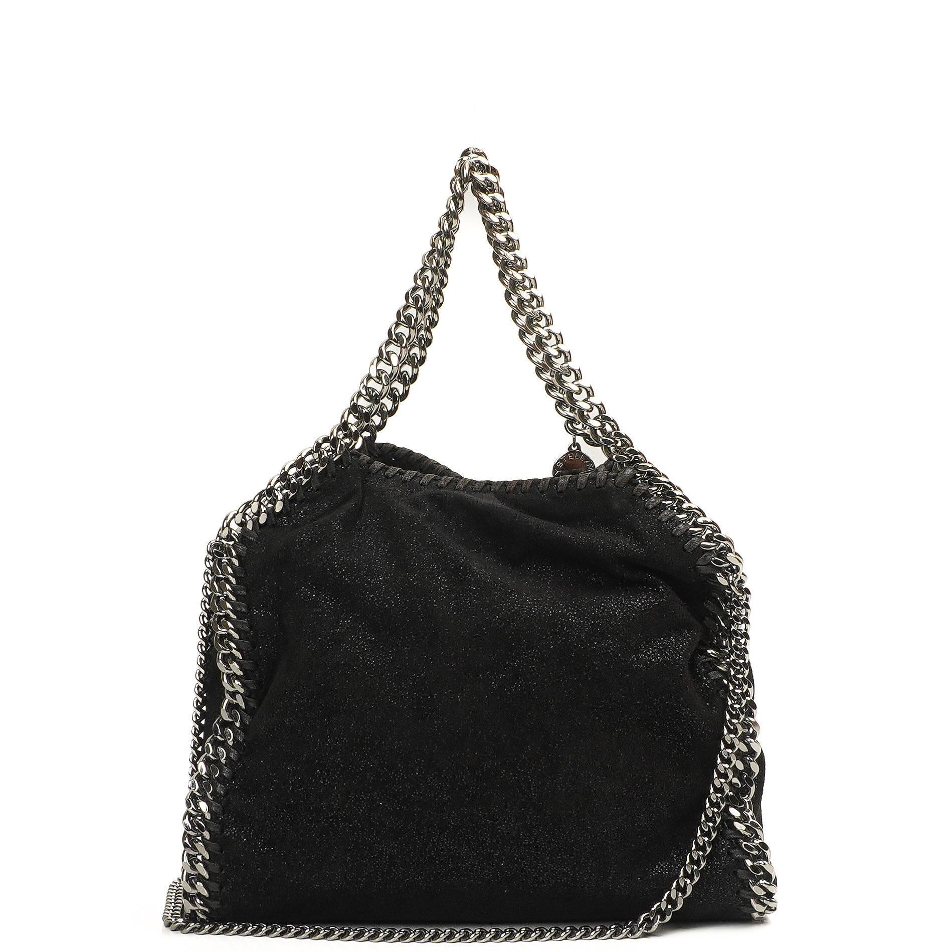 Stella McCartney Mini Tote Falabella Black Vegan Shaggy Deer Fold Over Bag