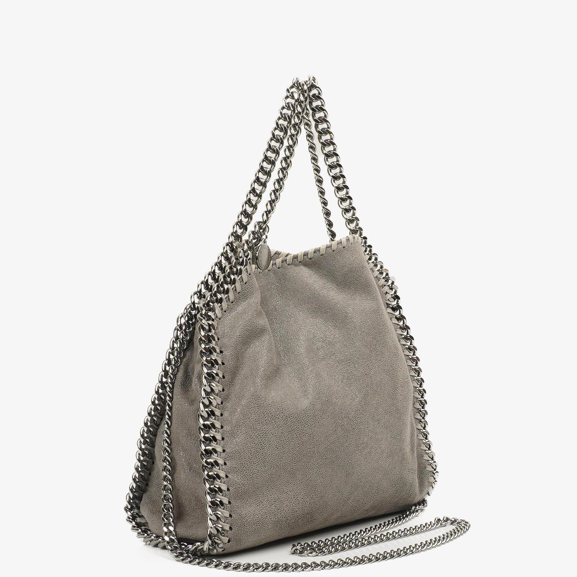 Stella McCartney Mini Tote Falabella Steel Grey Vegan Shaggy Deer Fold Over Bag