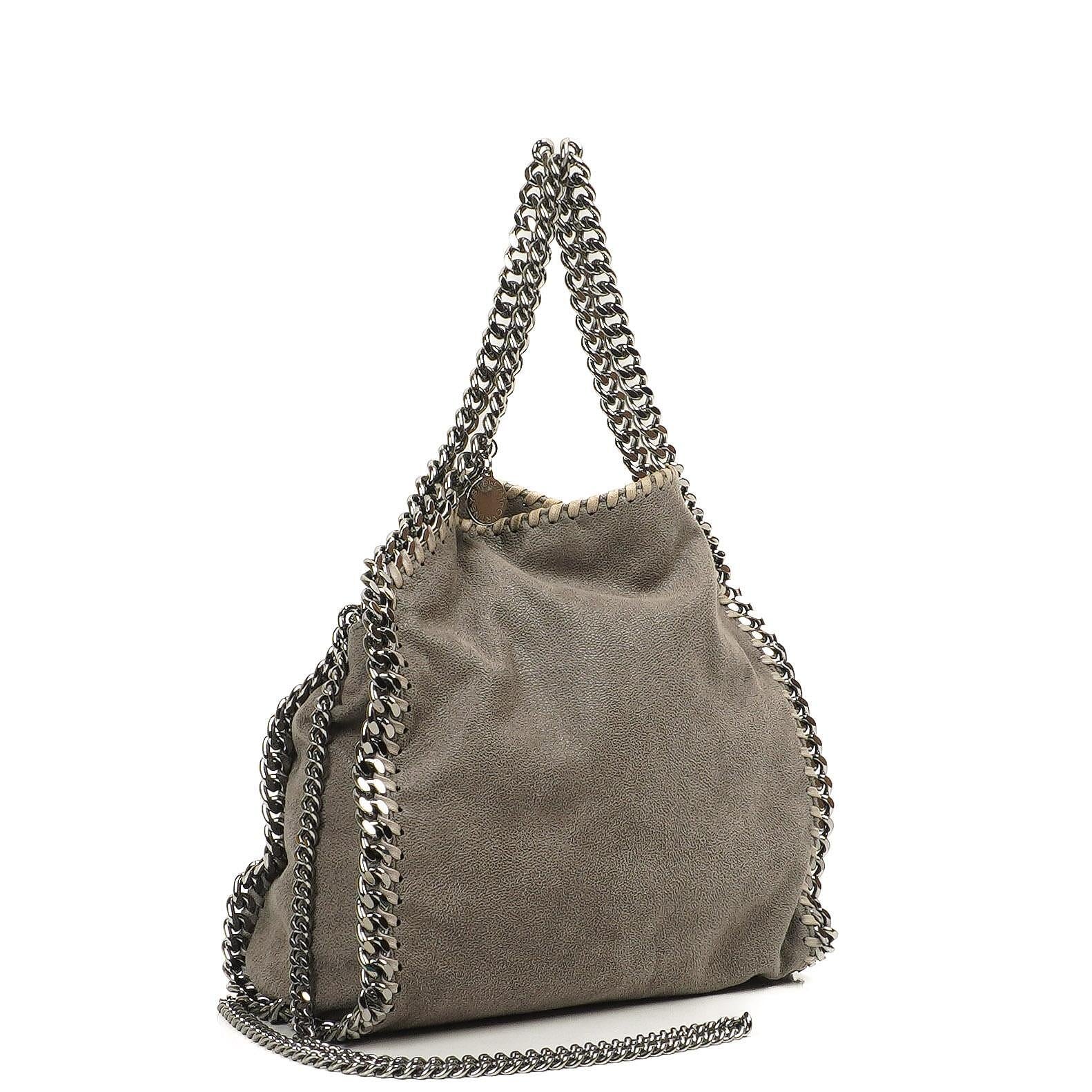 Stella McCartney Mini Tote Falabella Steel Grey Vegan Shaggy Deer Fold Over Bag
