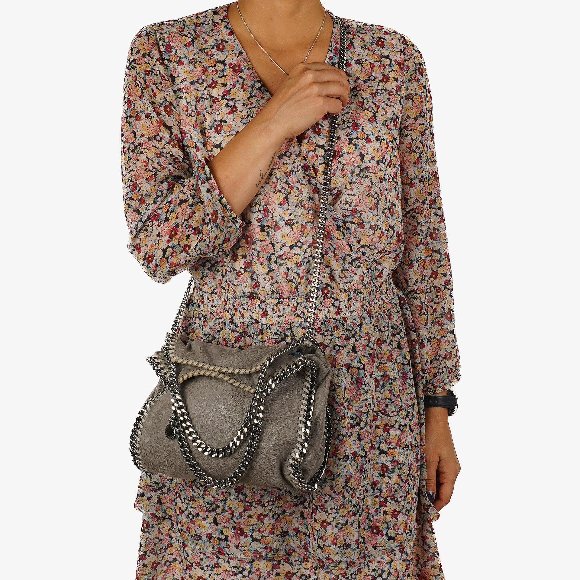 Stella McCartney Mini Tote Falabella Steel Grey Vegan Shaggy Deer Fold Over Bag