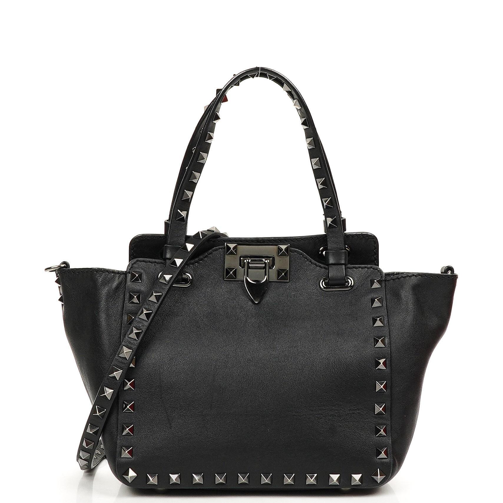 Valentino Garavani Mini Rockstud Leather Tote Bag Black
