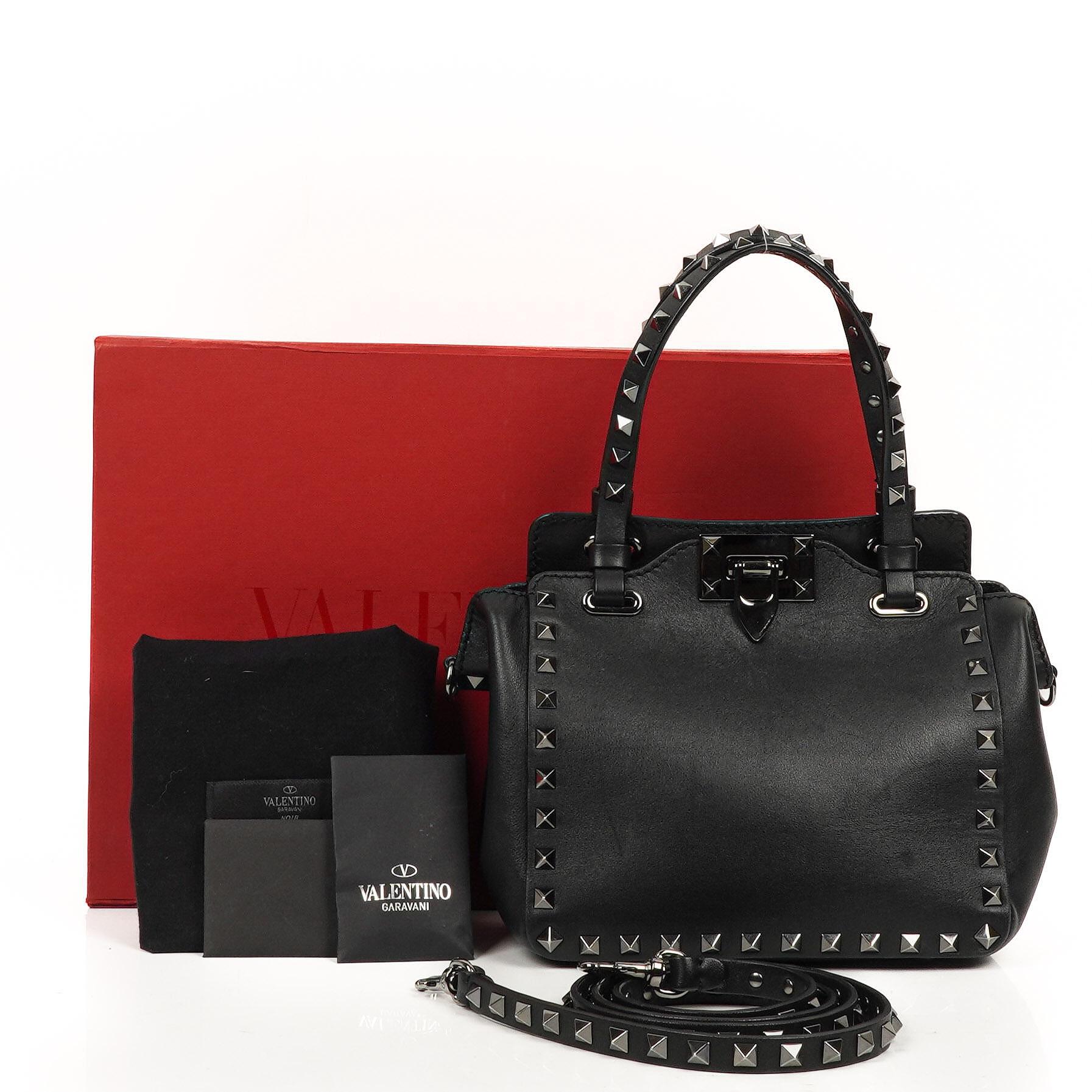 Valentino Garavani Mini Rockstud Leather Tote Bag Black