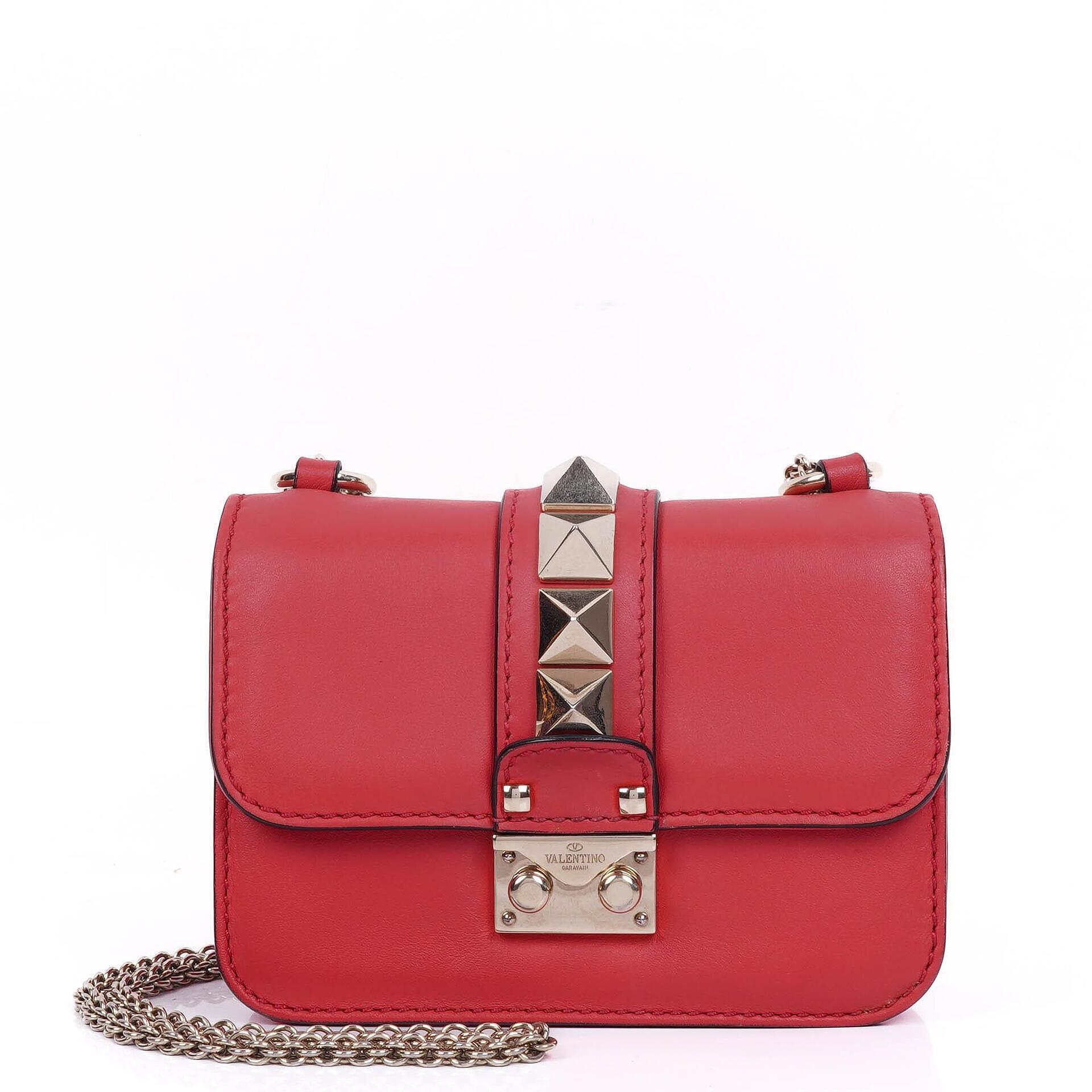 Valentino Garavani Pink Vitello Glam Lock Rockstud Mini Flap Bag