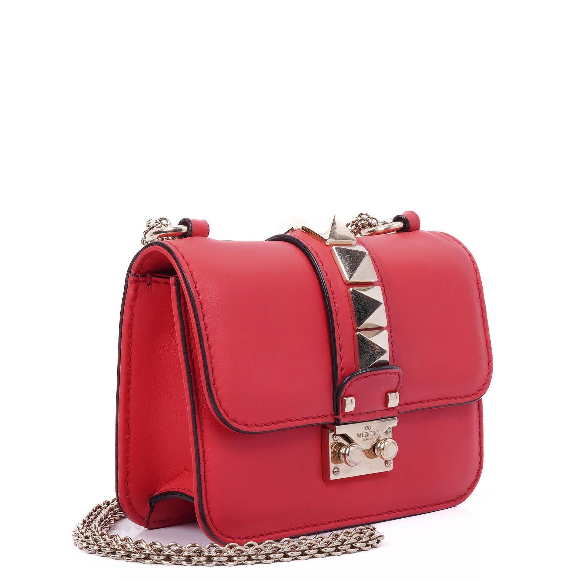 Valentino Garavani Pink Vitello Glam Lock Rockstud Mini Flap Bag