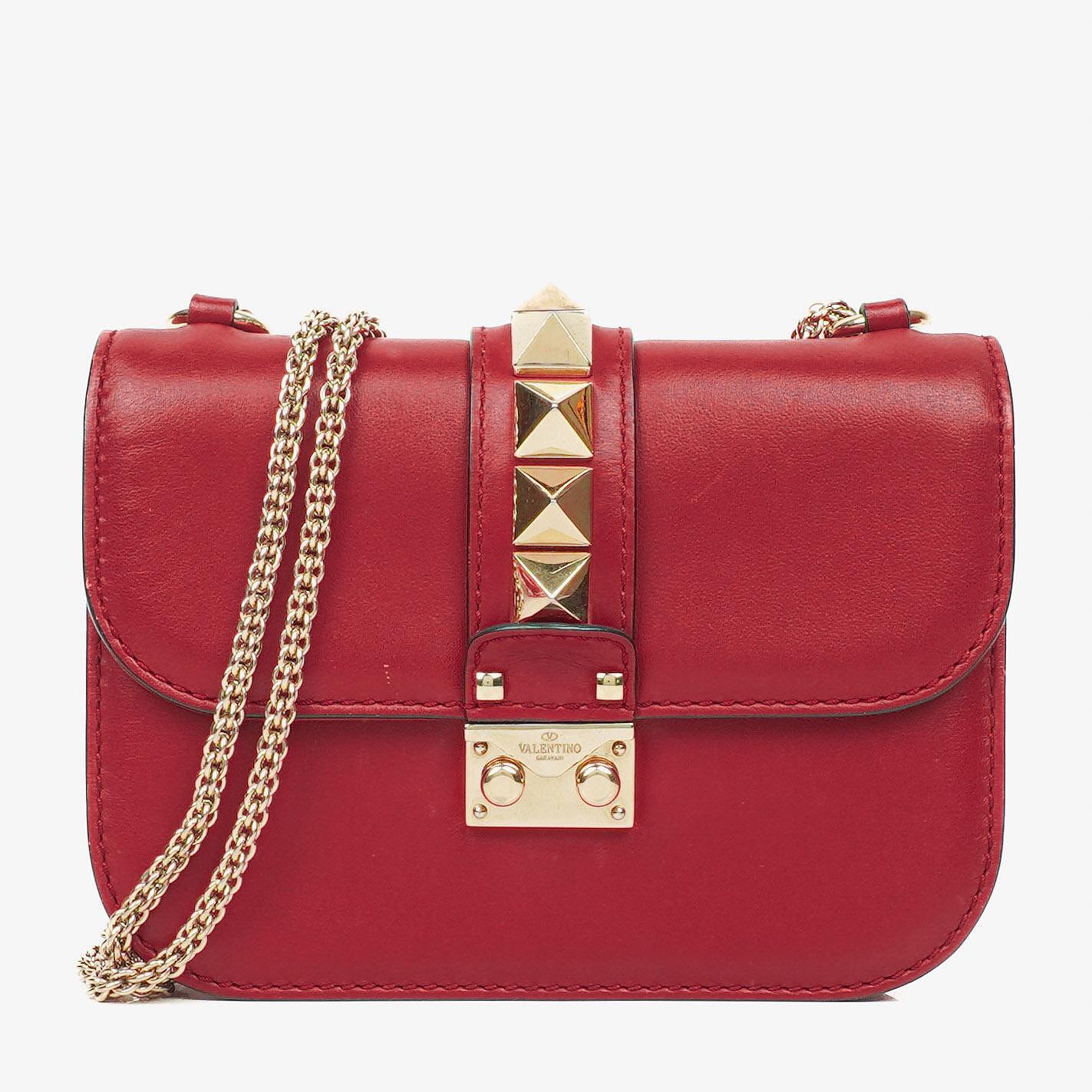 Valentino Garavani Red Glam Lock Rockstud Mini Flap Bag