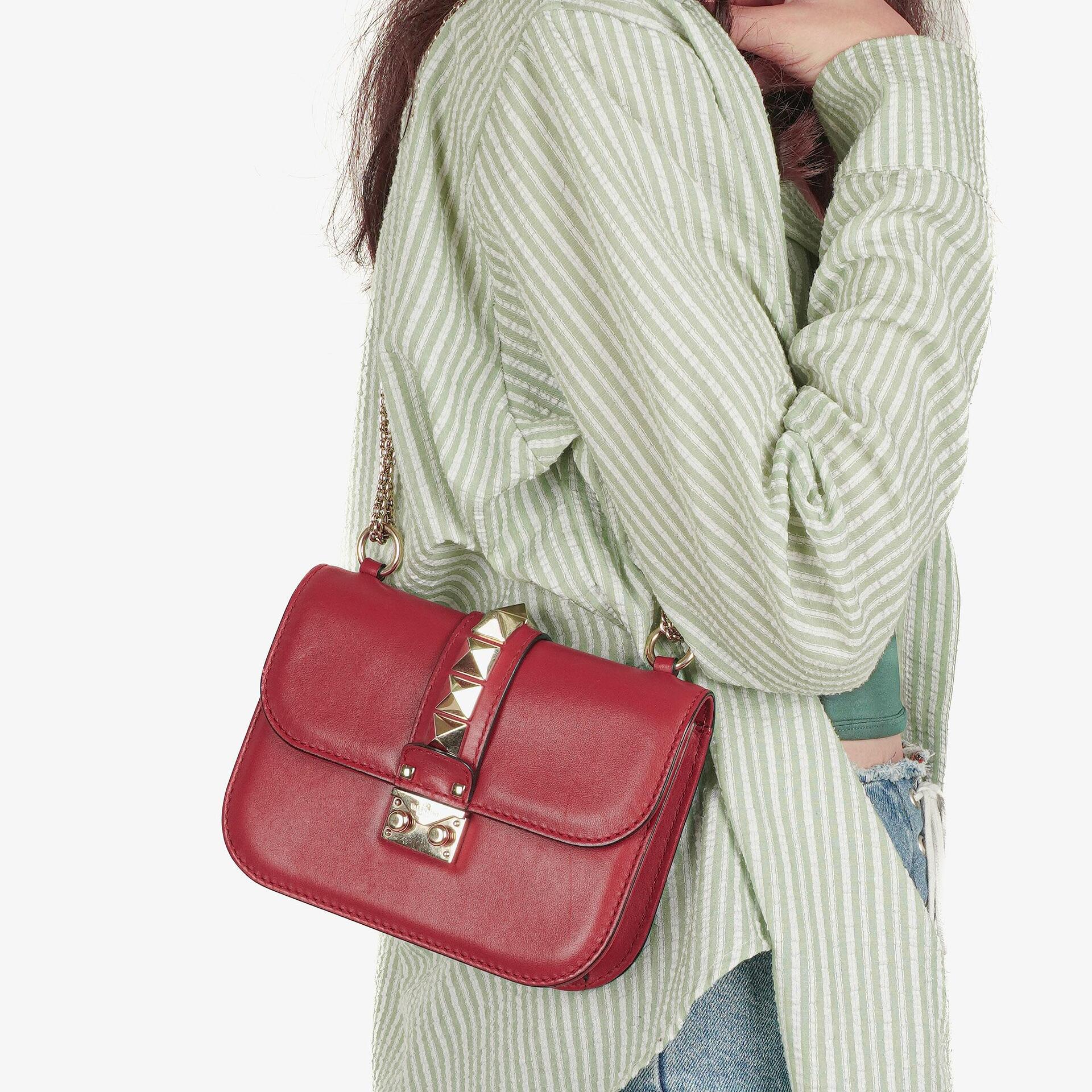 Valentino Garavani Red Glam Lock Rockstud Mini Flap Bag