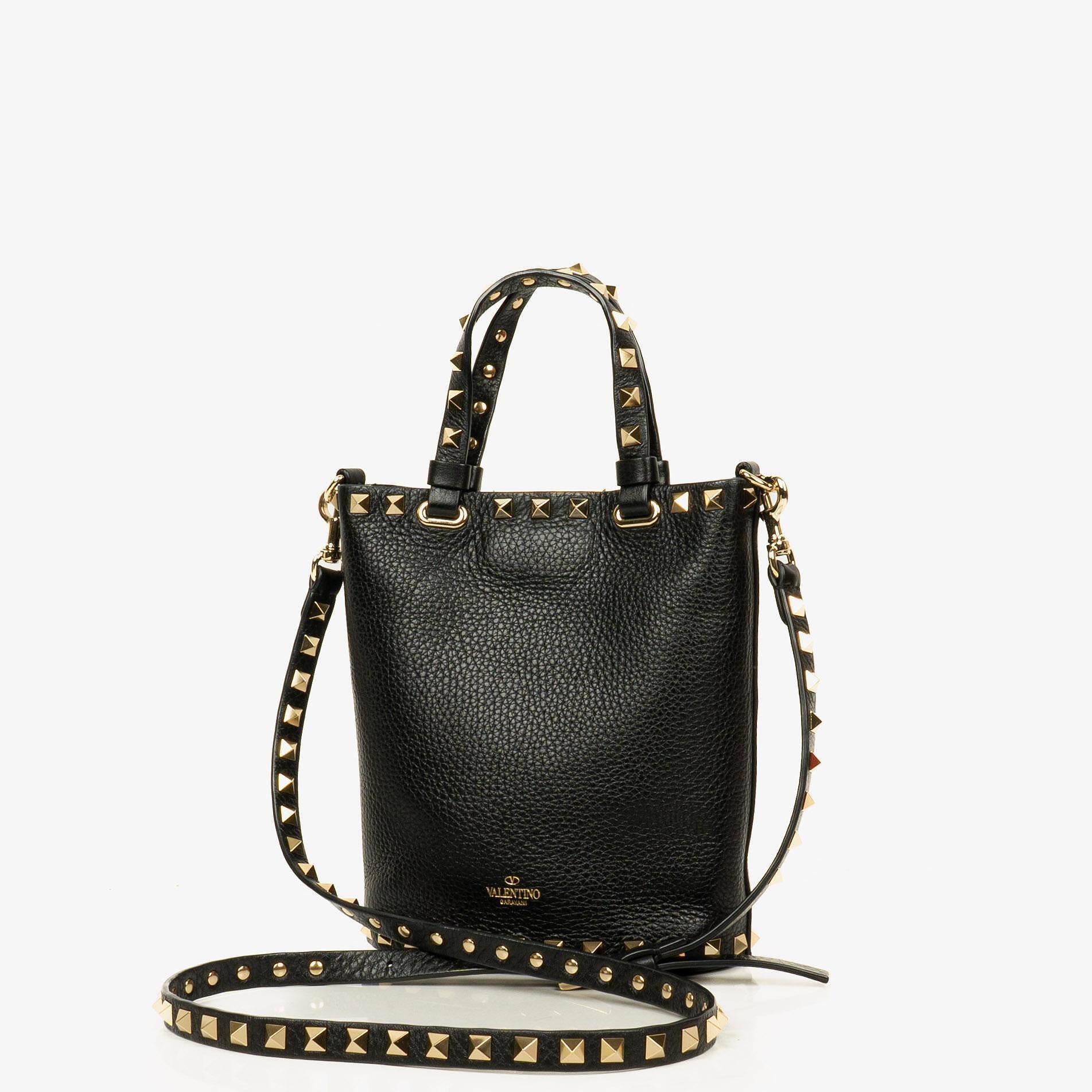Valentino Garavani Rockstud Black Leather Mini Tote Bag