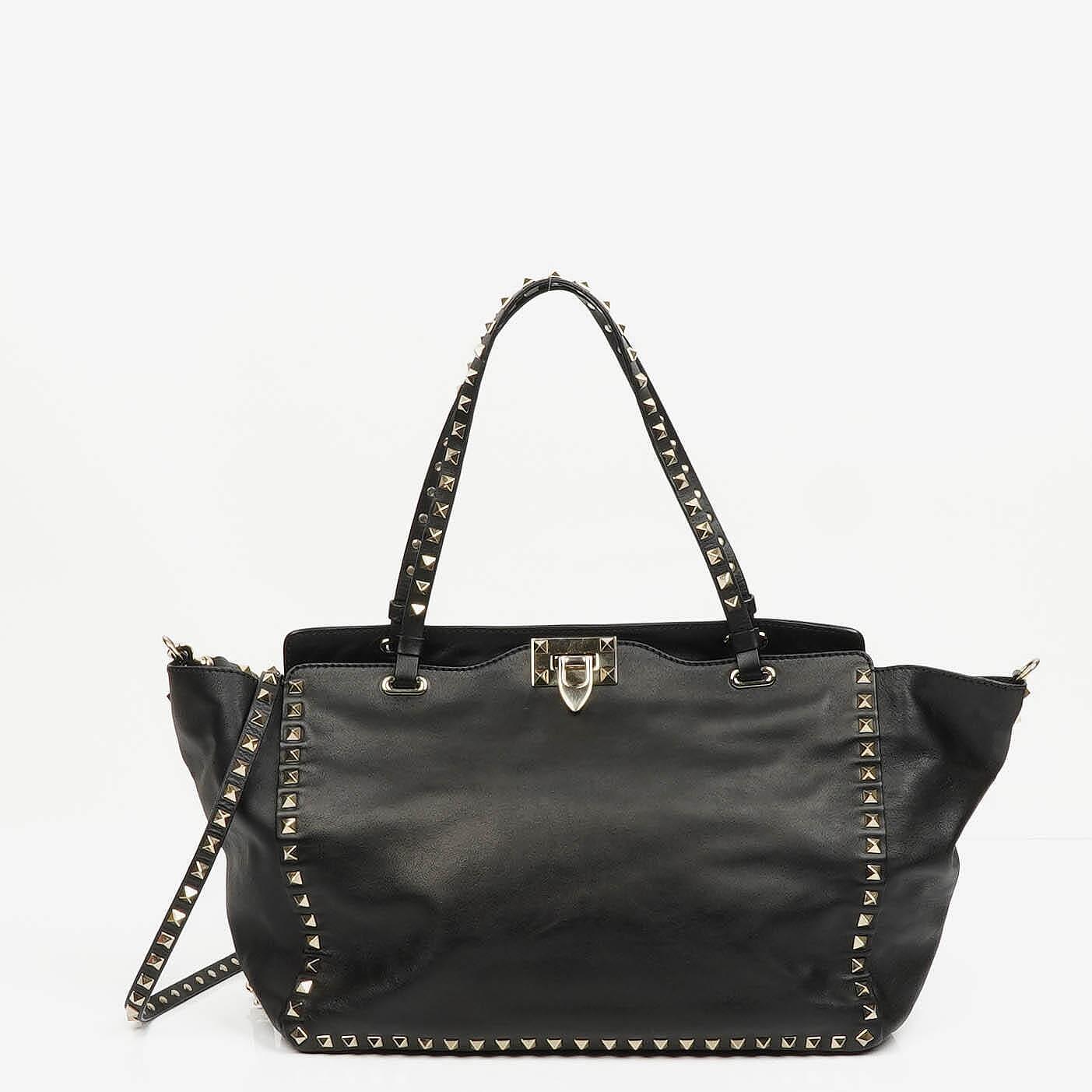Valentino Garavani Vitello Rockstud Black Tote Bag