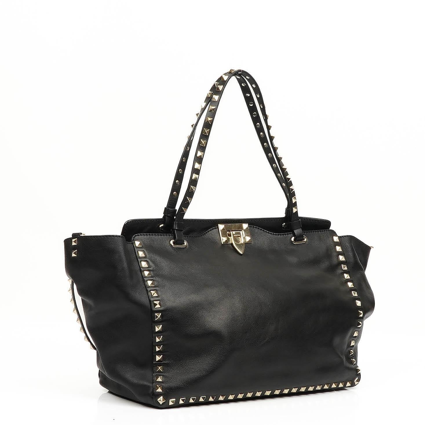 Valentino Garavani Vitello Rockstud Black Tote Bag