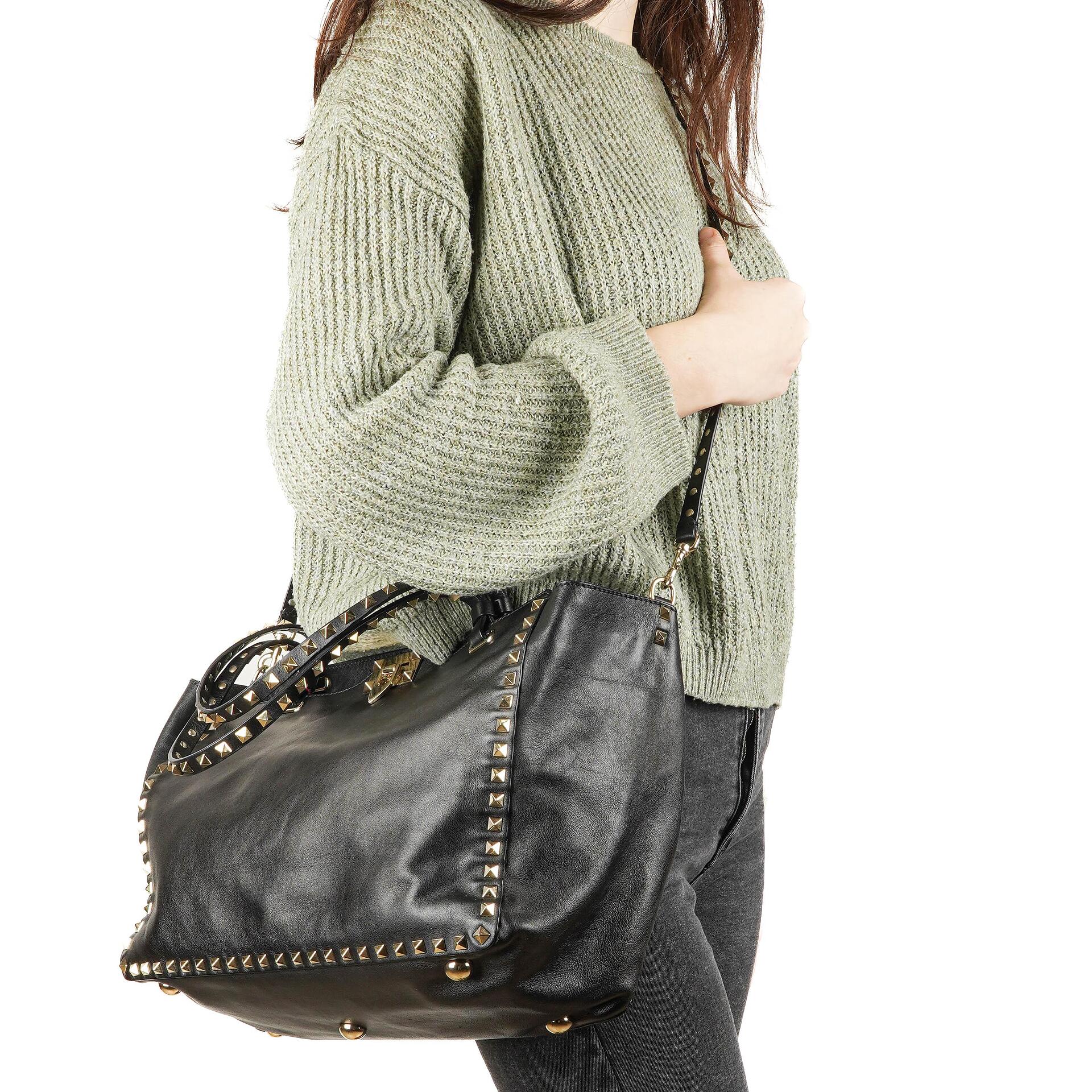Valentino Garavani Vitello Rockstud Black Tote Bag