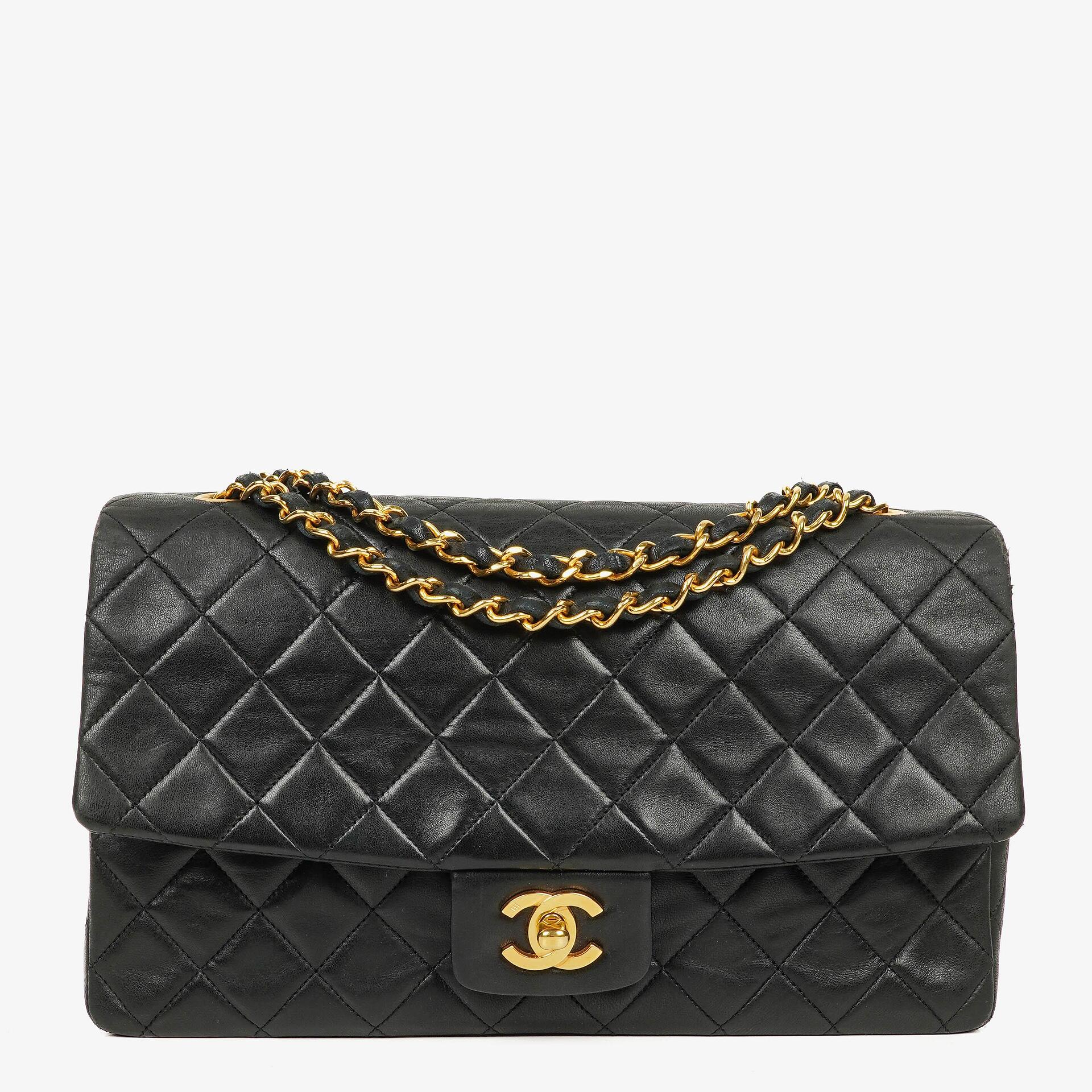Vintage Chanel Classic Single Flap Bag In Black Quilted Lambskin With 24K Gold-Plated Hardware