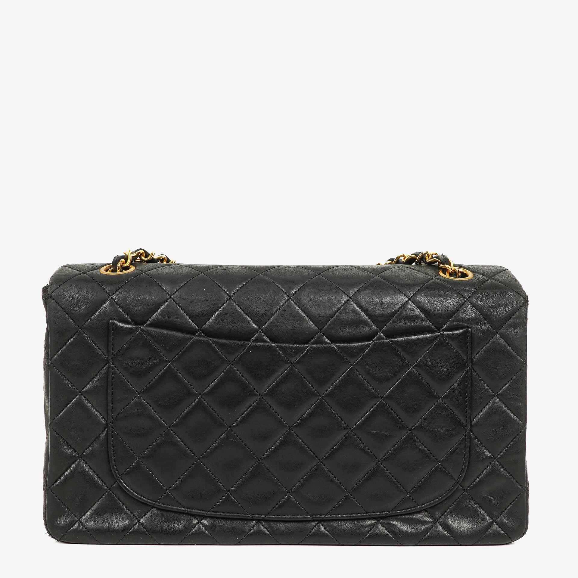 Vintage Chanel Classic Single Flap Bag In Black Quilted Lambskin With 24K Gold-Plated Hardware