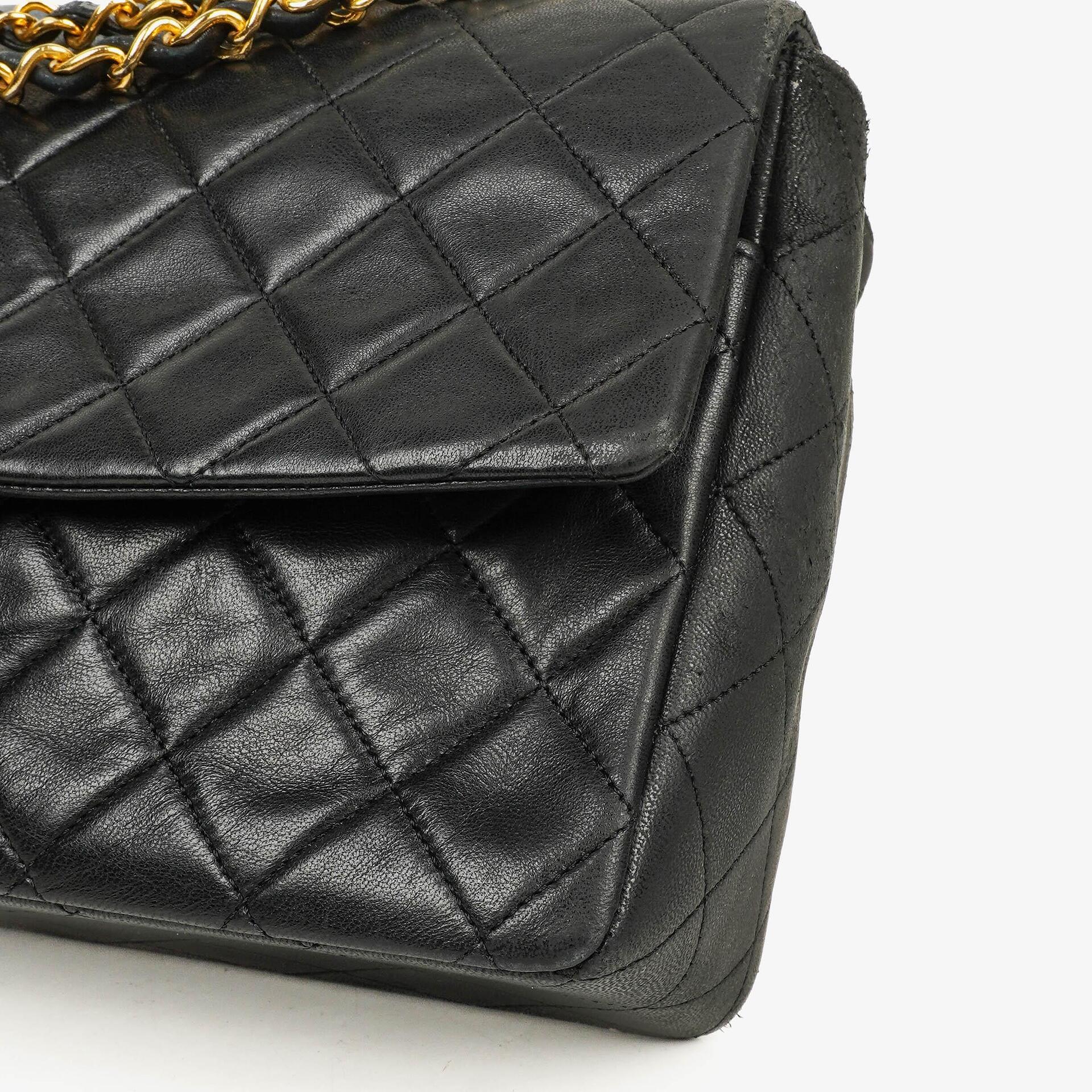 Vintage Chanel Classic Single Flap Bag In Black Quilted Lambskin With 24K Gold-Plated Hardware