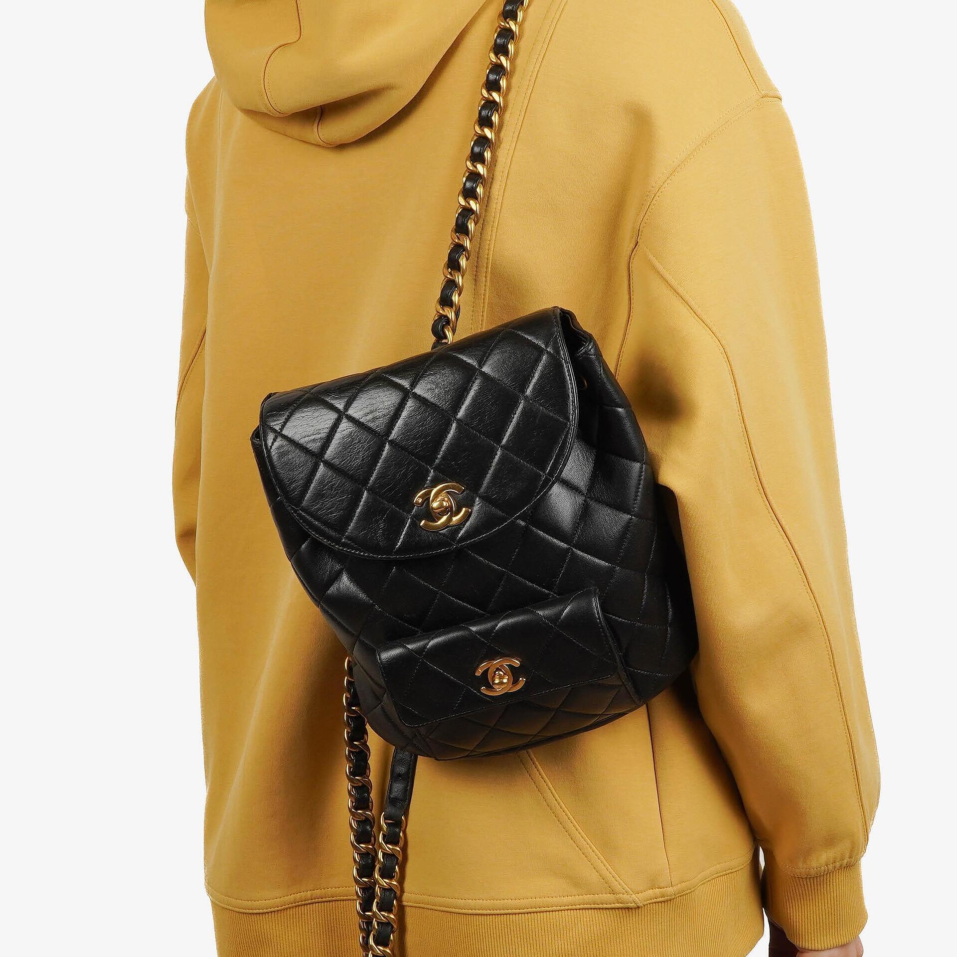 Vintage Chanel Small Duma CC Classic Black Quilted Lambskin Backpack With 24K Gold-Plated Hardware