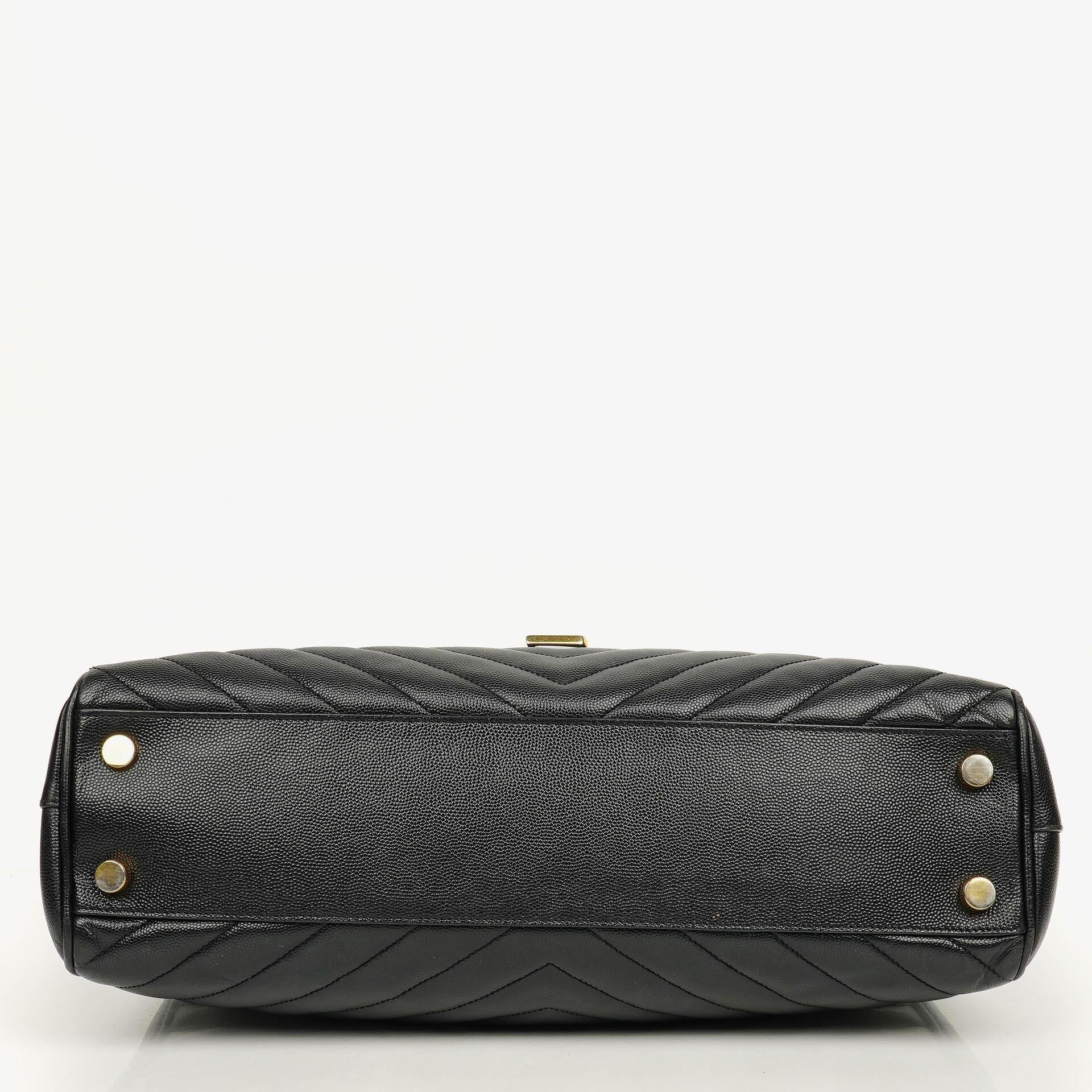 Yves Saint Laurent Classic Chevron Quilted Leather Monogram Black Shopping Tote Bag
