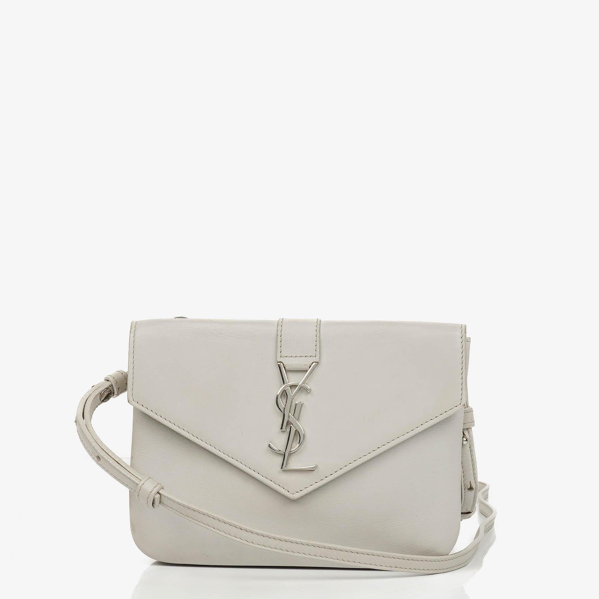 Yves Saint Laurent Grey Leather Pouch Line Mini Crossbody Bag