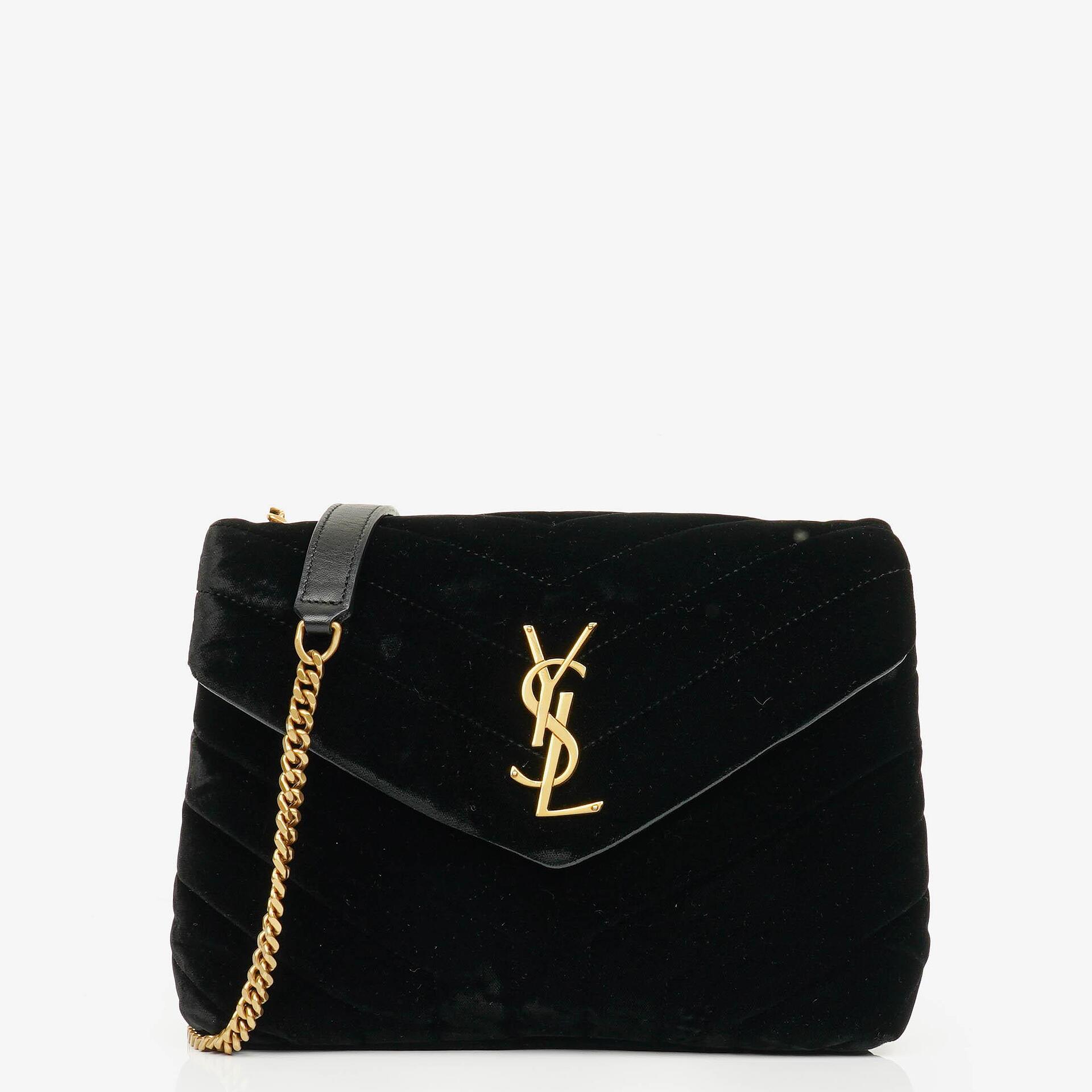 Yves Saint Laurent Velvet Y Quilted Monogram Small Loulou Chain Satchel Bag